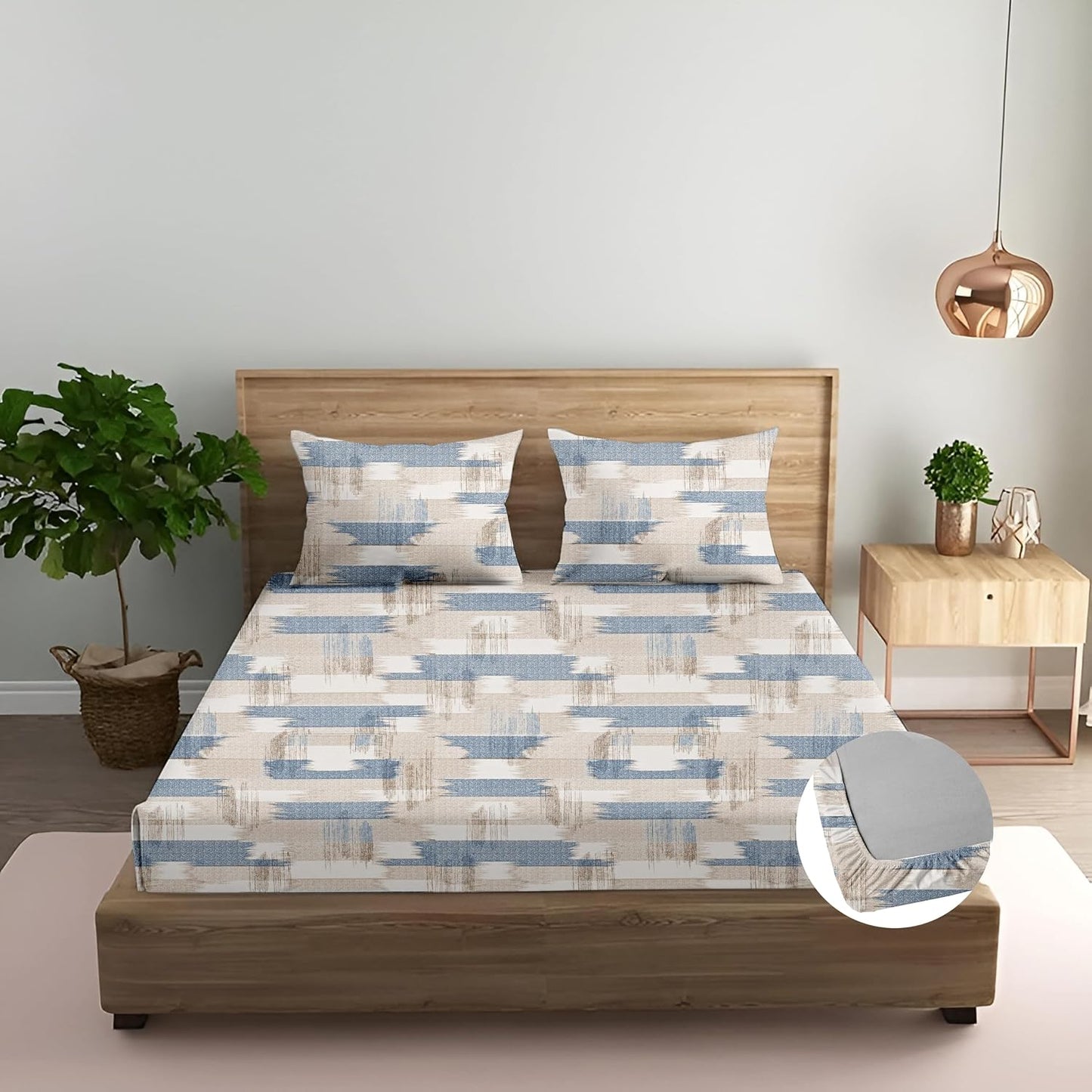 Bedsheet | 180TC Cotton Elasticated Fitted | King Size, 198cm x 182cm, 3pc Set