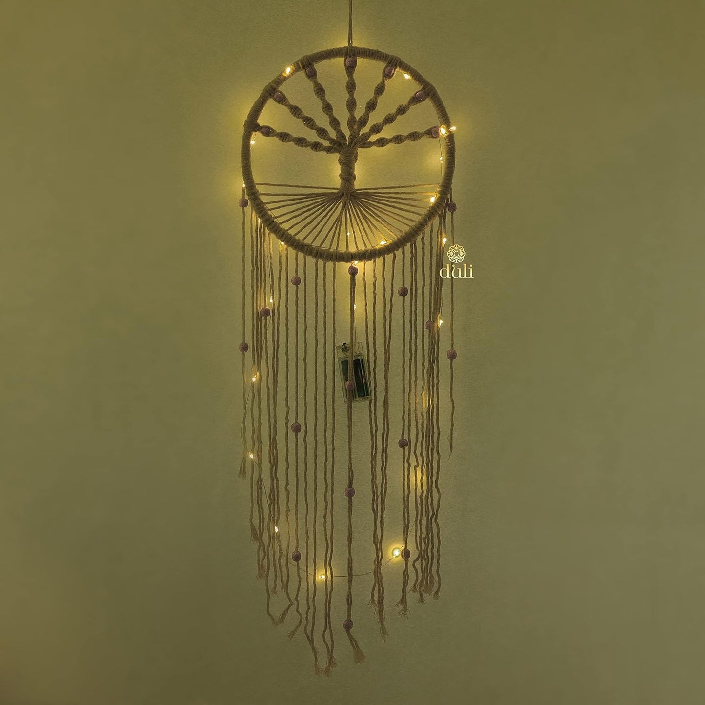 Artisan Macrame Wall Hanging – Tree of Life Motif – LED Illuminated Cotton – 76cm