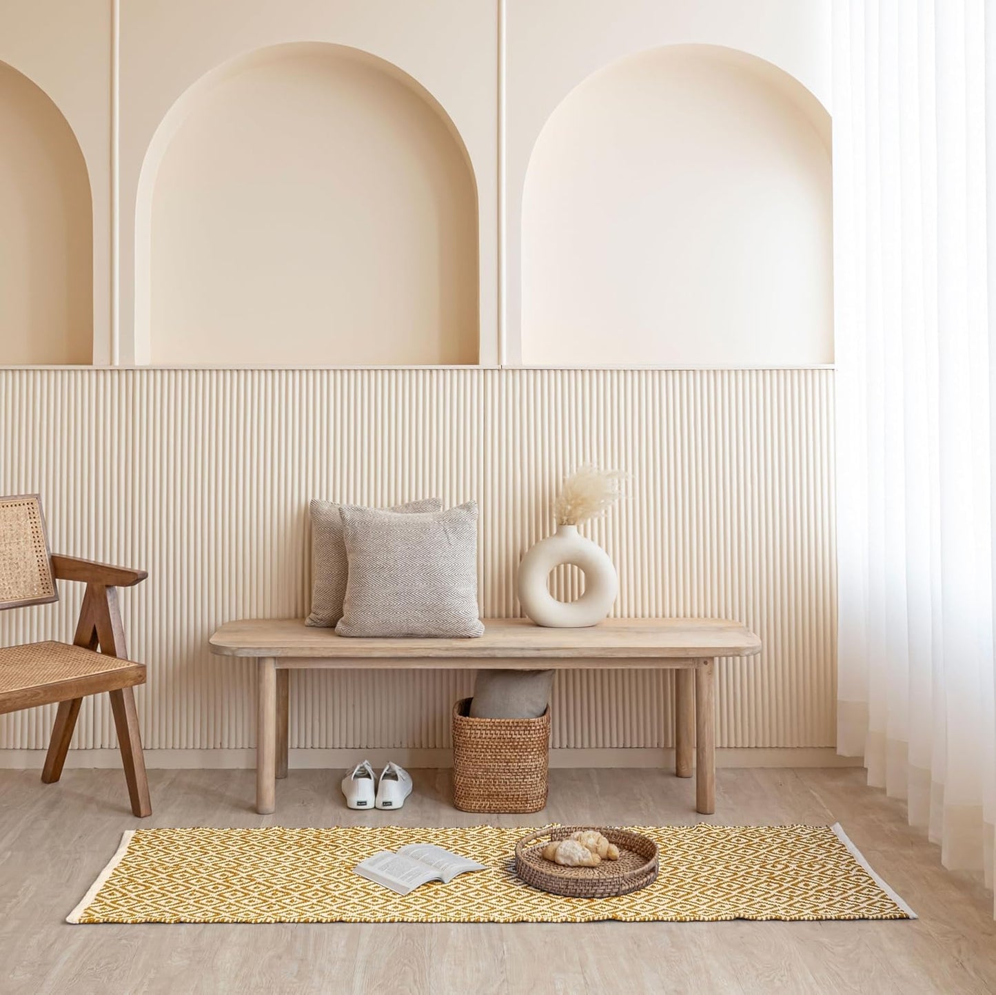 Boho Farmhouse Handmade Cotton Diamond Pit Loom Floor Rug Runner 2x6 ft | Kitchen Living Room Entryway Mat