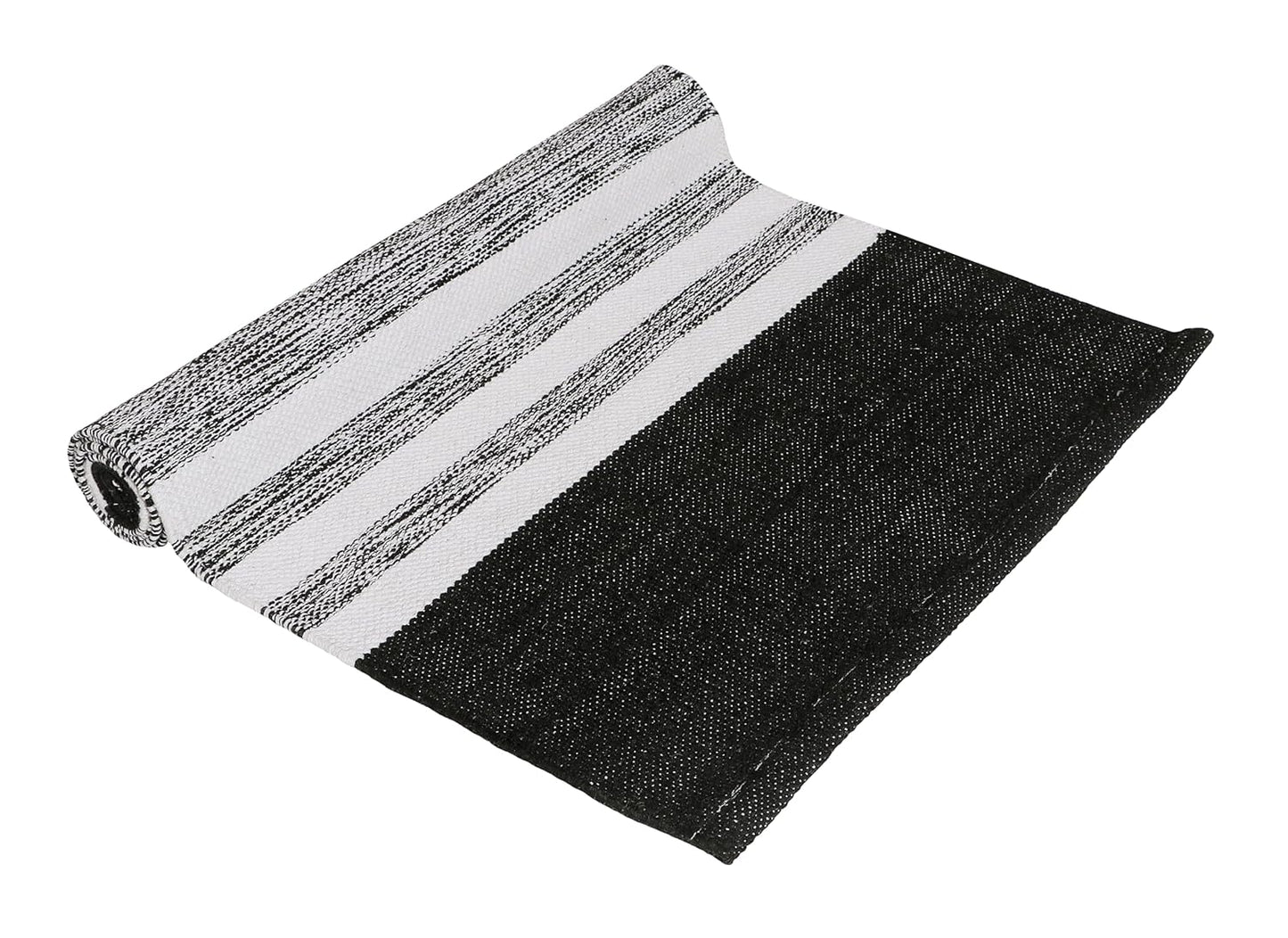 Modern Hand Woven 100% Cotton Designer Rug, Carpet, Bedside Runner 2x5 ft | Eco-Friendly Washable Floor Runner for Bedroom, Living Room