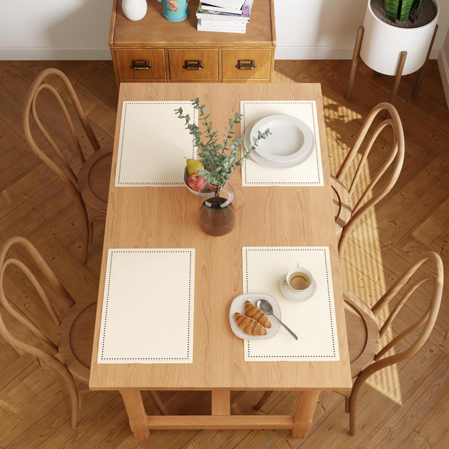 Elegant Hemstitched Pure Cotton Table Mats Set of 4 (48x32 cm) | Machine Washable Dining Placemats, Kitchen Decor