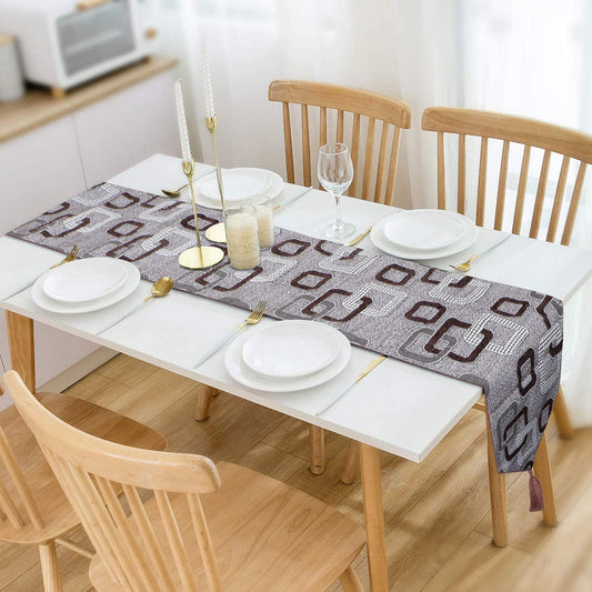 Elegant Jacquard Cotton Dining Table Runner with Tassels, Clover Design, 13x78 Inches (for 4/6 Seater) | Home Decor, Kitchen Linen