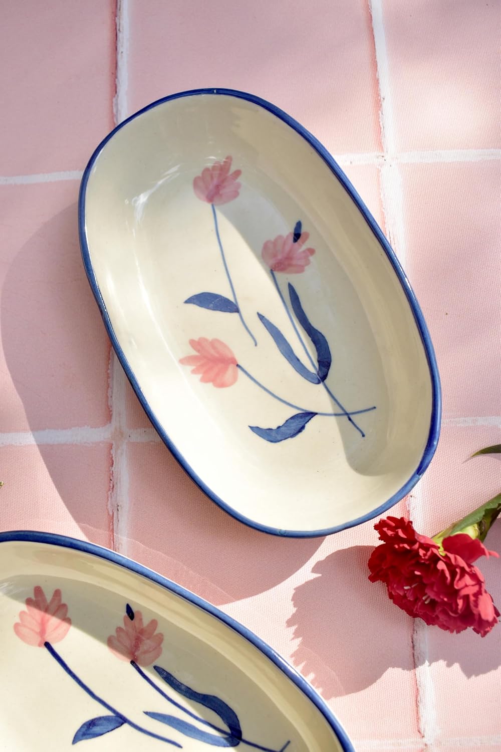 Ceramic Camellia Oval Serving Bowl – Microwave Safe Ceramic – 8-inch – Set of 2