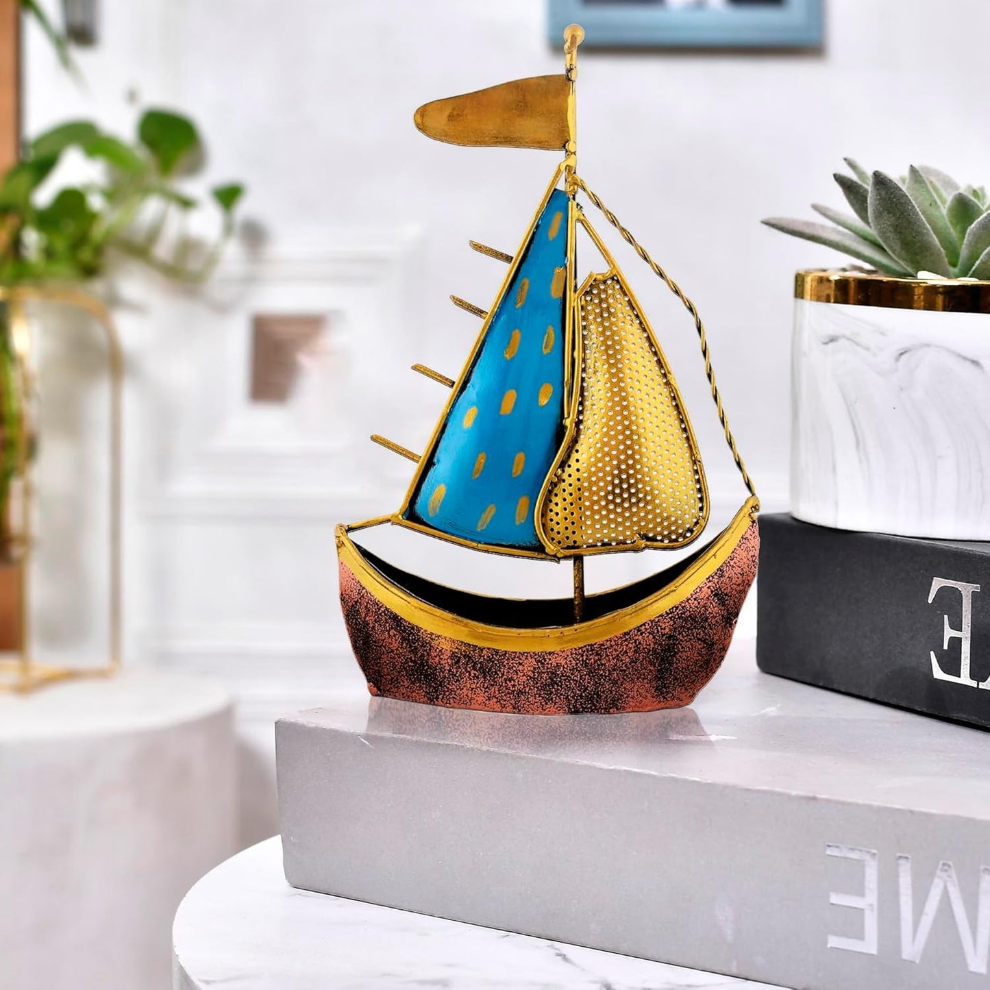 Metal Turkish Ship Boat Naav Showpiece Figurine, 12" Height | Home Decor, Living Room Tabletop Gift