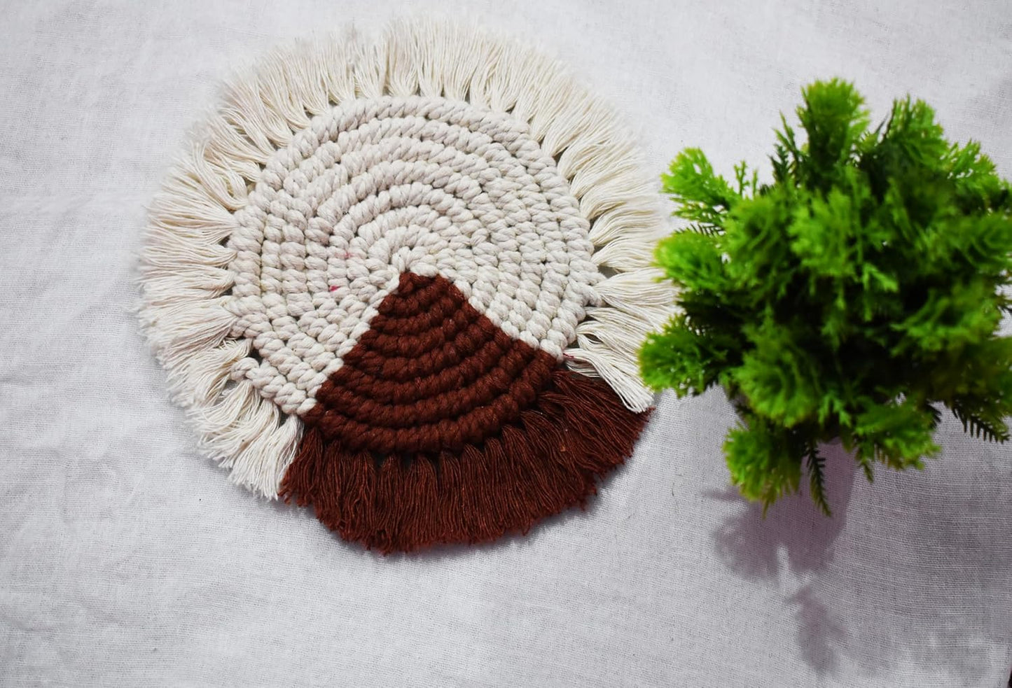 Macrame Coaster Set – Handwoven Cotton – Round 6" Diameter, Set of 2
