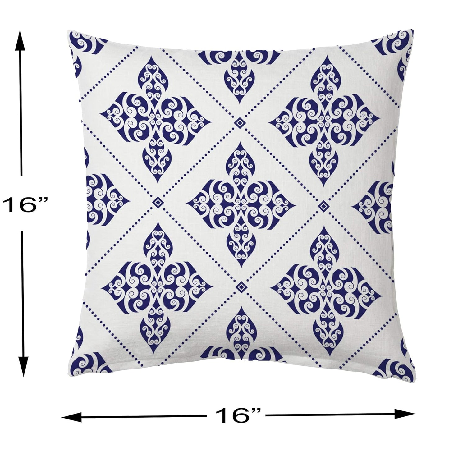 Traditional Ethnic Blue & White Persian Tile Print Polycotton Cushion Covers Set of 5 (16x16 Inch) | Sofa & Living Room Decor