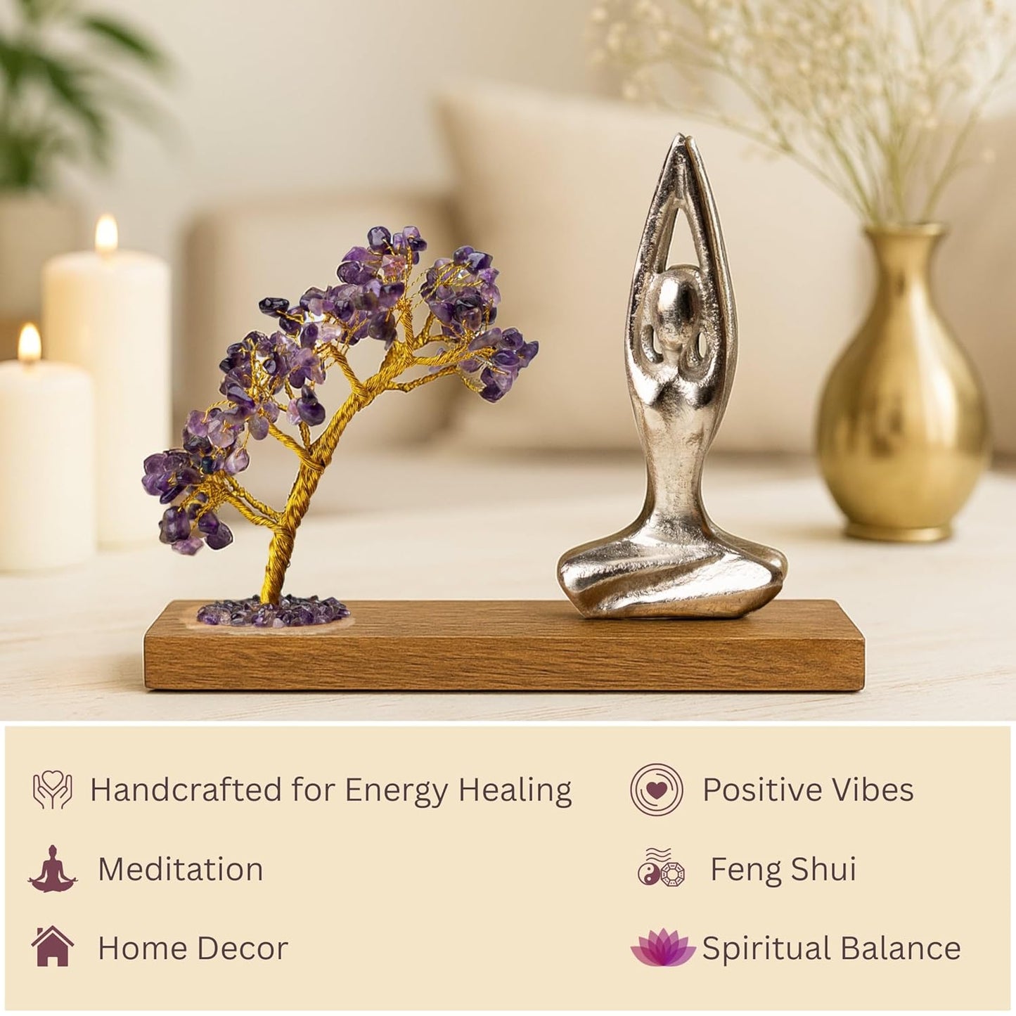 Handcrafted Namaste Amethyst Quartz Crystal Tree 21cm | Energy Healing, Meditation, Home Decor, Feng Shui & Spiritual Balance