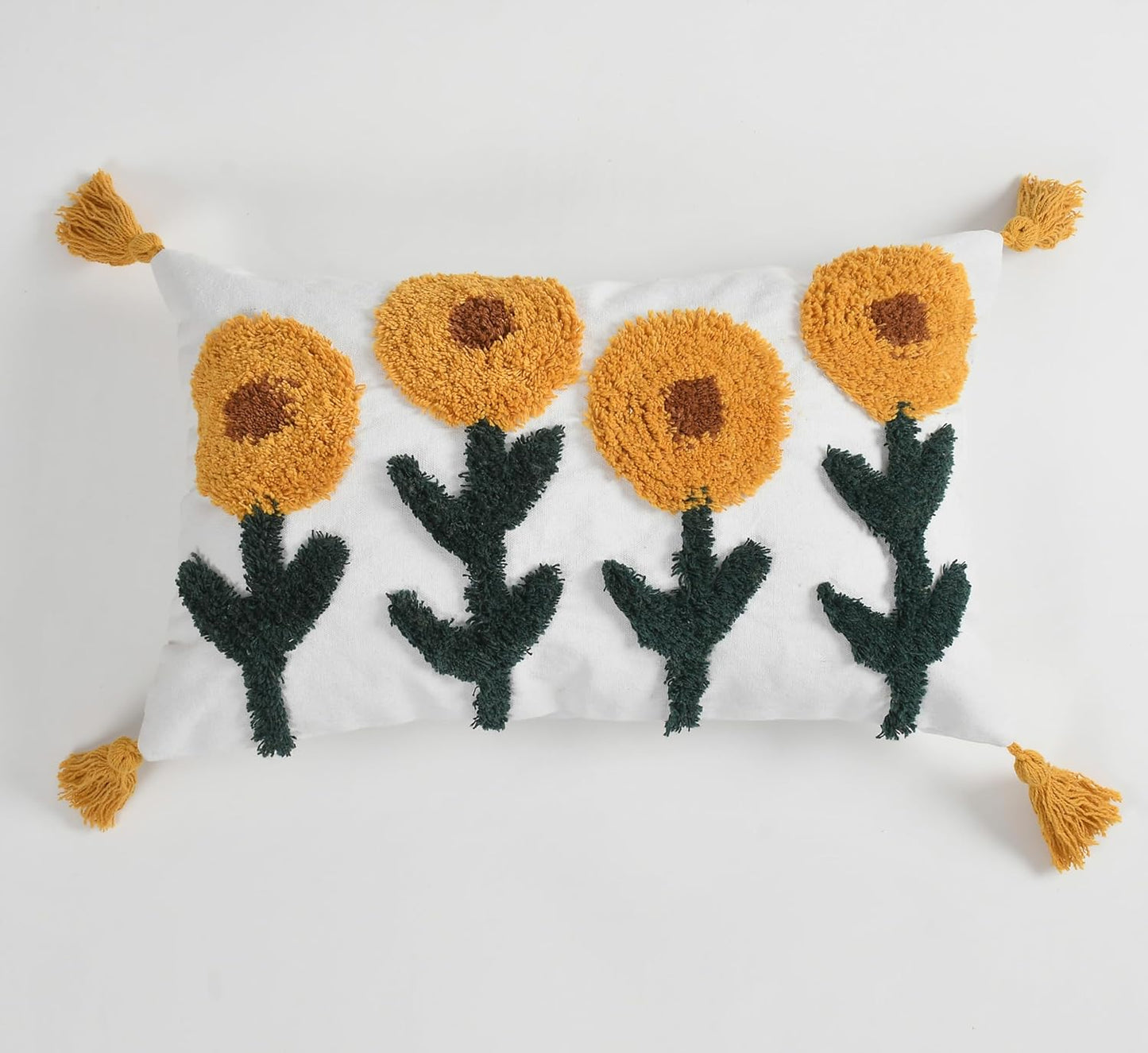 Bohemian Tufted Sunflower Cushion Cover 12x20 inch Pack of 2 | Decorative Sofa Bed Throw Pillowcases