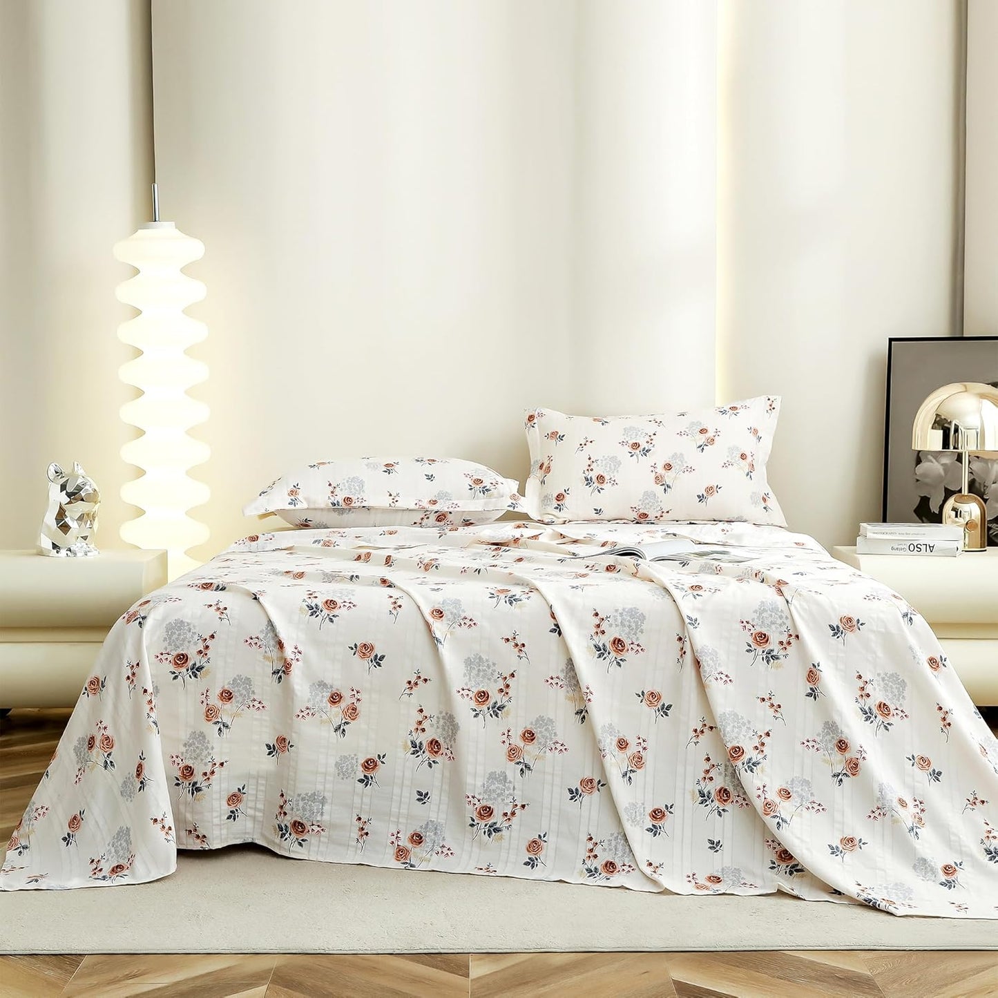 Drap plat King Size - Coton nuage 300 fils/cm² - Motif floral (270 x 250 cm)