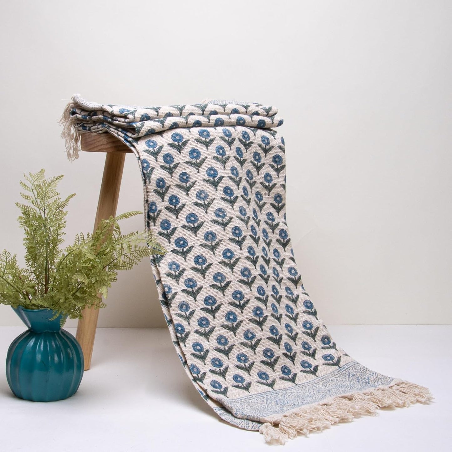Hand Printed Throw Blanket – Sofa Coverlet – 100% Cotton – 50x70 Inch