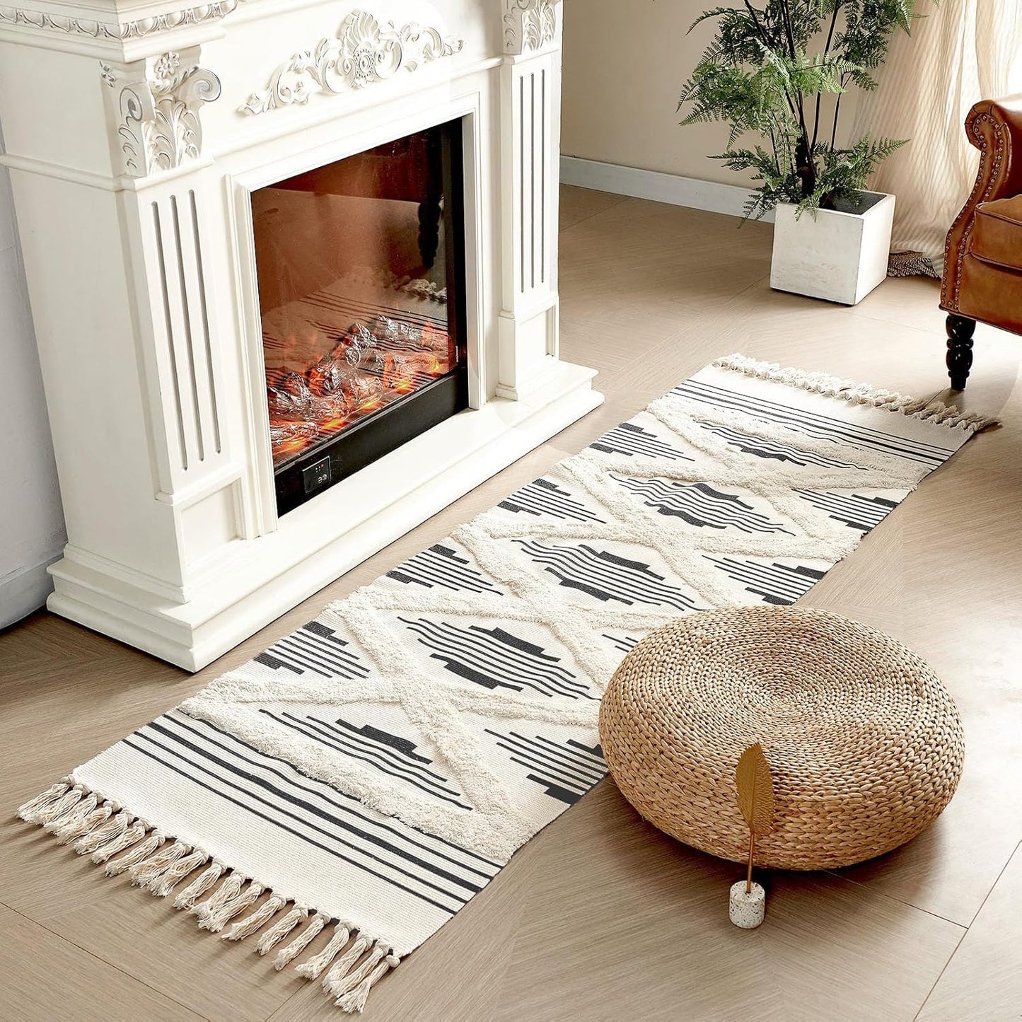 Modern Hand Woven 100% Cotton Zigzag Rug Runner 2x5 ft | Designer Carpet for Bedroom Living Room Floor Decor