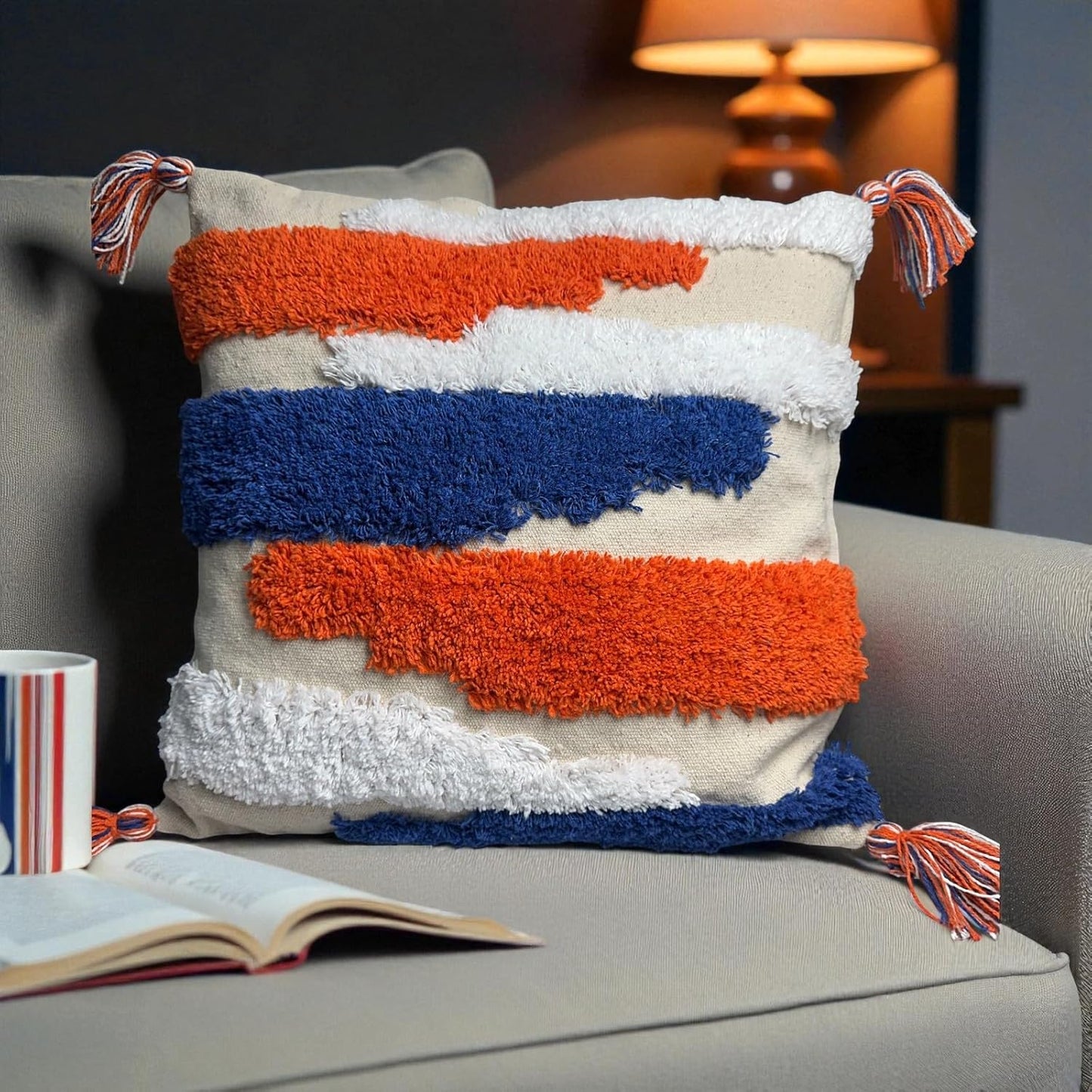 Handmade Multicolor 100% Cotton Cushion Cover 16x16 Inch | Decorative Sofa Pillow Couch Living Room