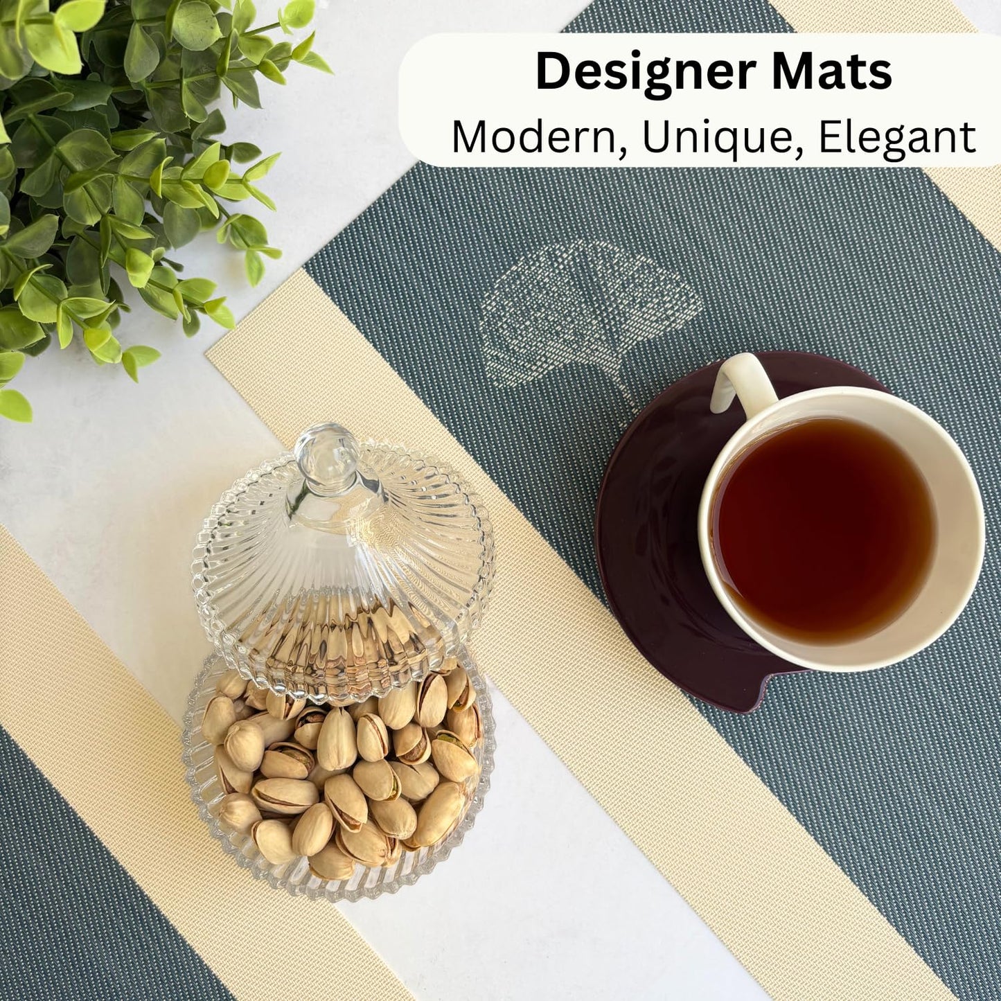 Midnight Bloom Designer Anti-Skid Wipeable PVC Dining Table Placemats Set of 4 | Washable Heat Resistant Kitchen Home Decor