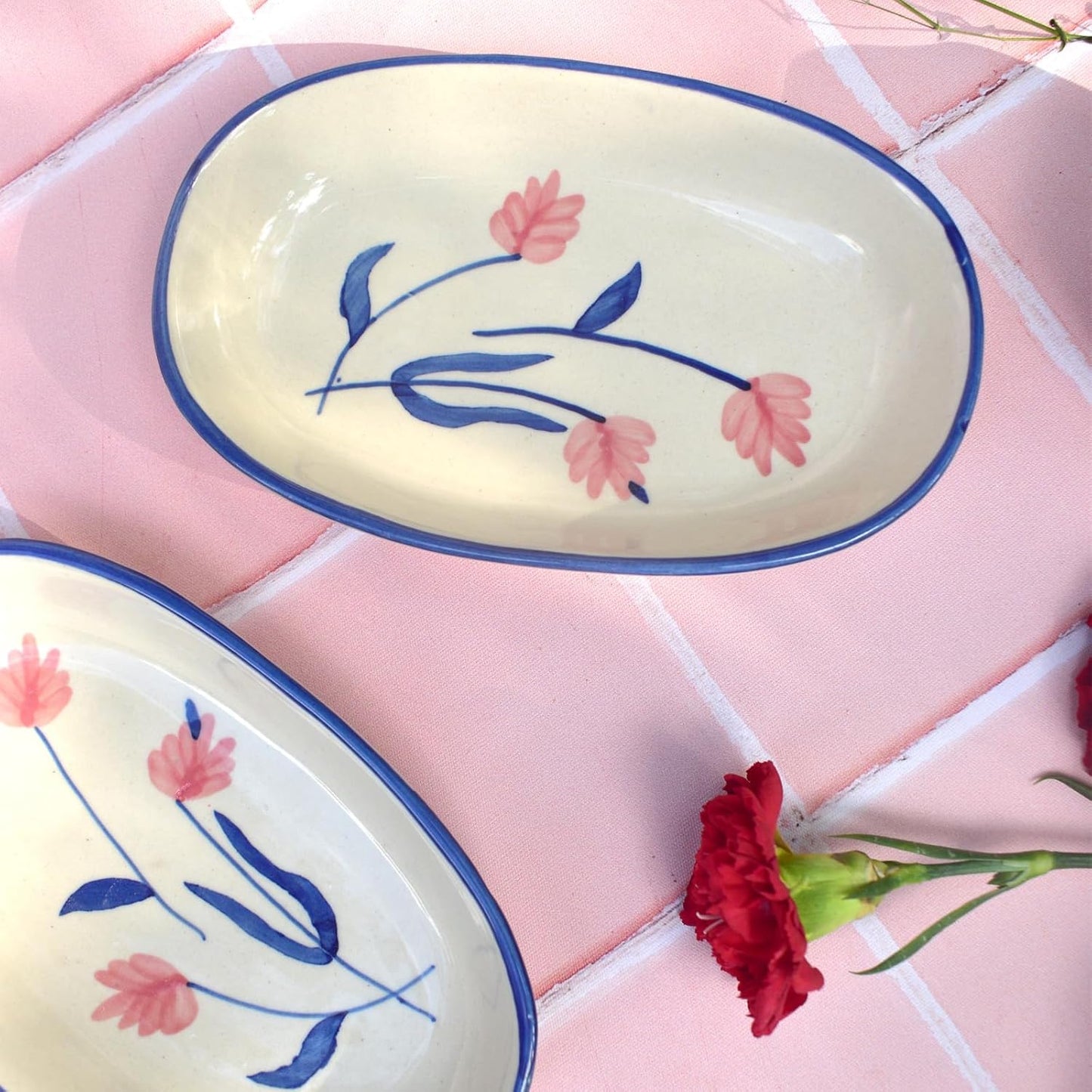 Ceramic Camellia Oval Serving Bowl – Microwave Safe Ceramic – 8-inch – Set of 2