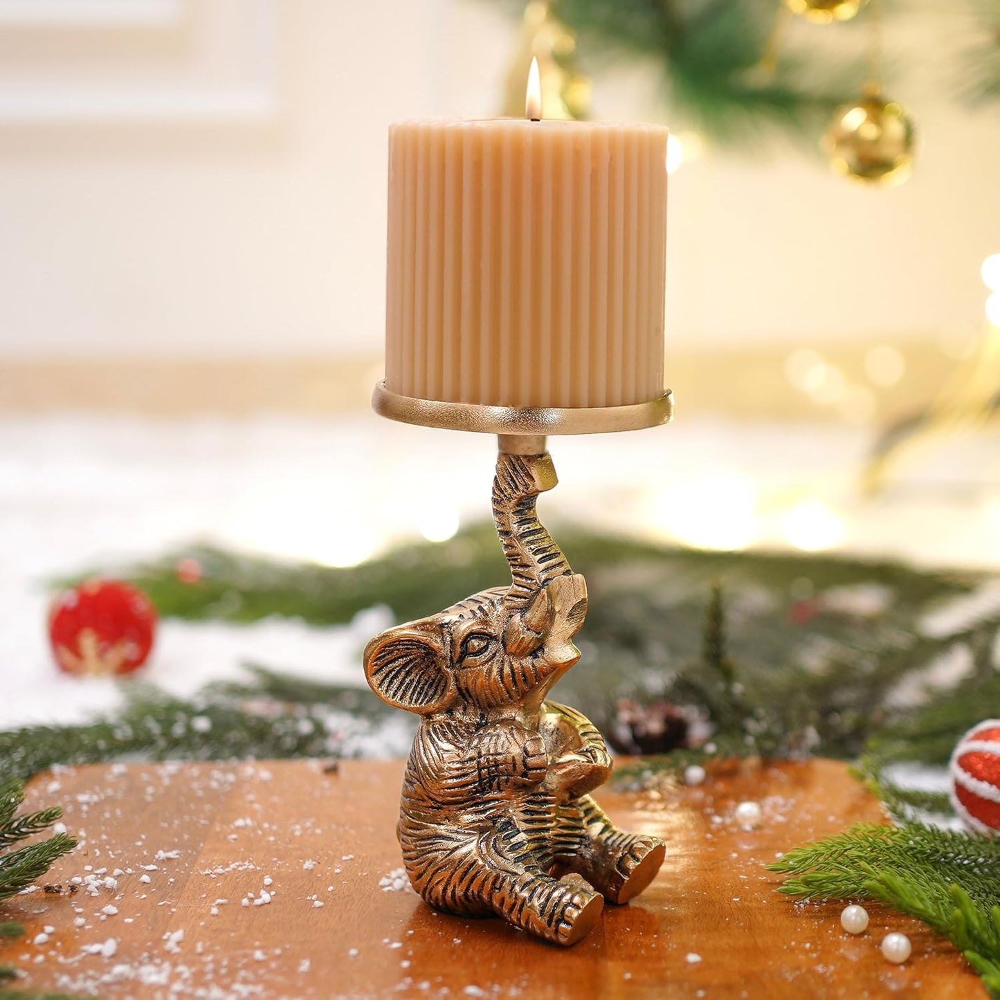 Artistic Gold Elephant Pillar Candle Holder Statue 8x8x15cm | Home Decor, Tabletop Showpiece, Wedding Gift