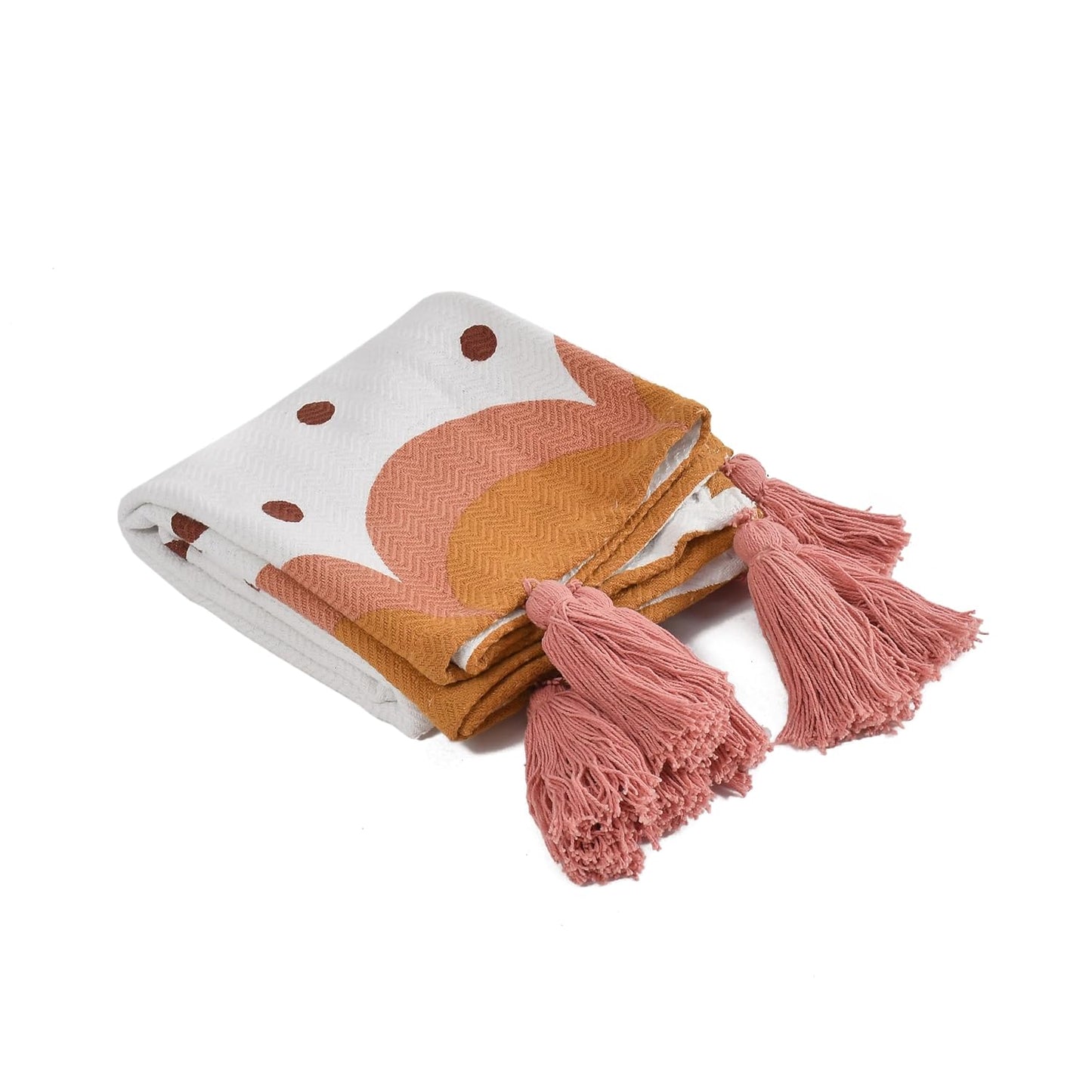 Gedrukte katoenen plaid – Woondecoratie-accent – Naturel Oranje – 100x125 cm