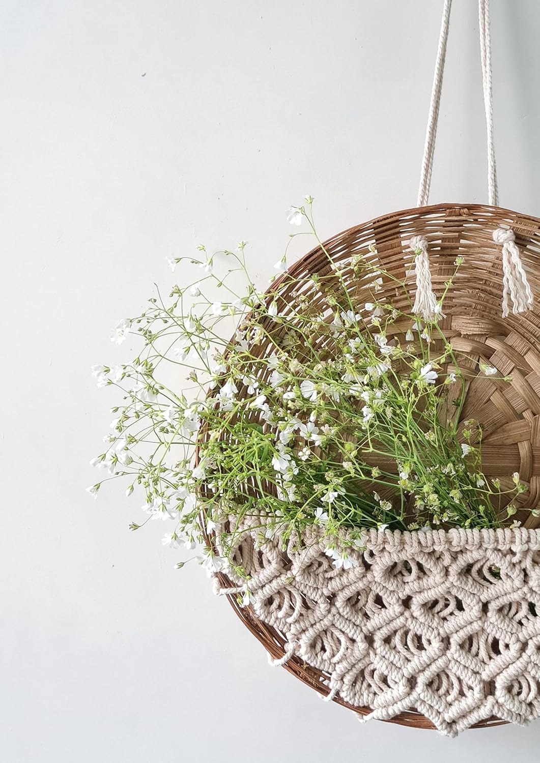 Handcrafted Macrame Basket – Cotton Weave Off-White – 11 Inch Diameter