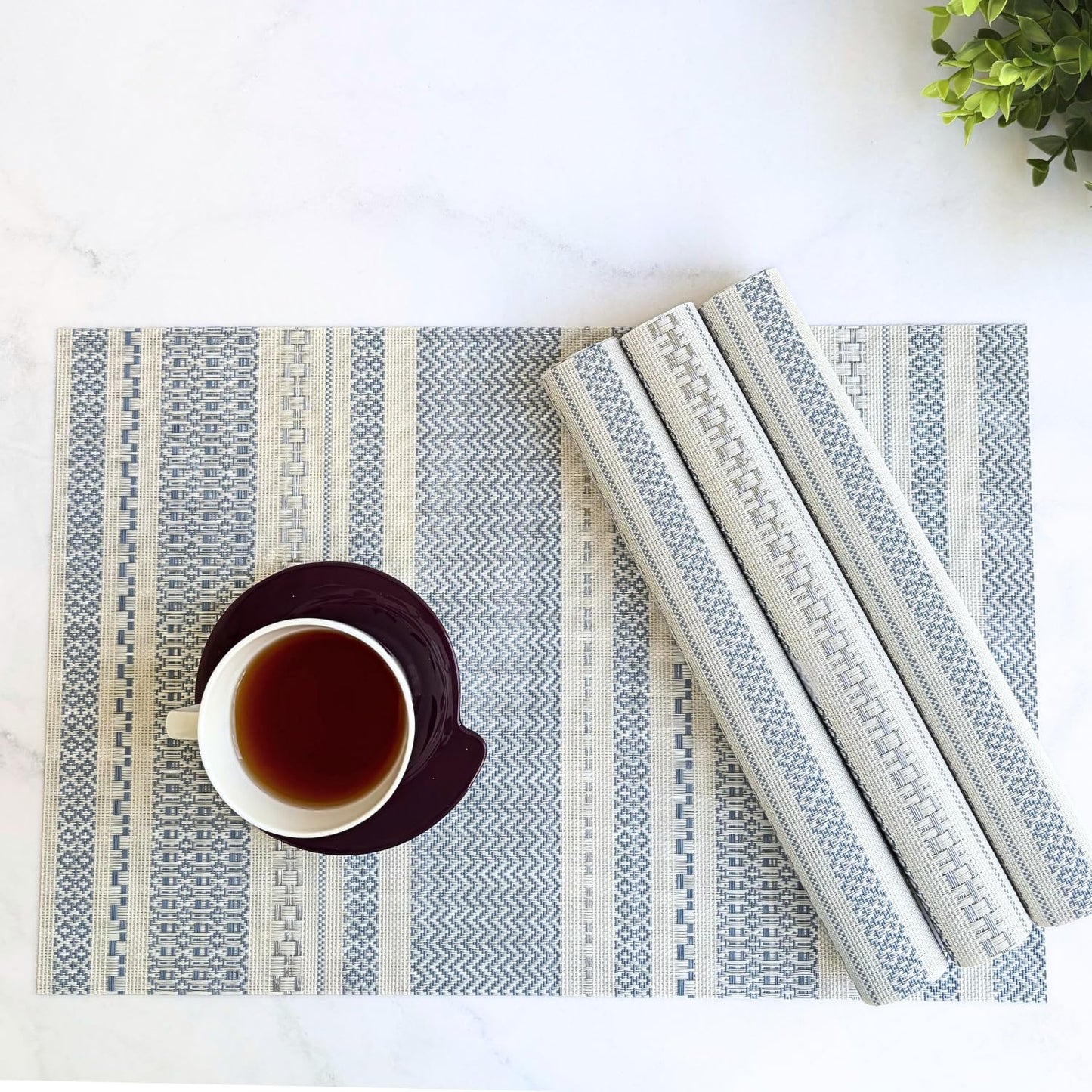 Premium Designer Sapphire Weave Vinyl Dining Table Placemats Set of 4 | Anti-Skid, Washable PVC Mats