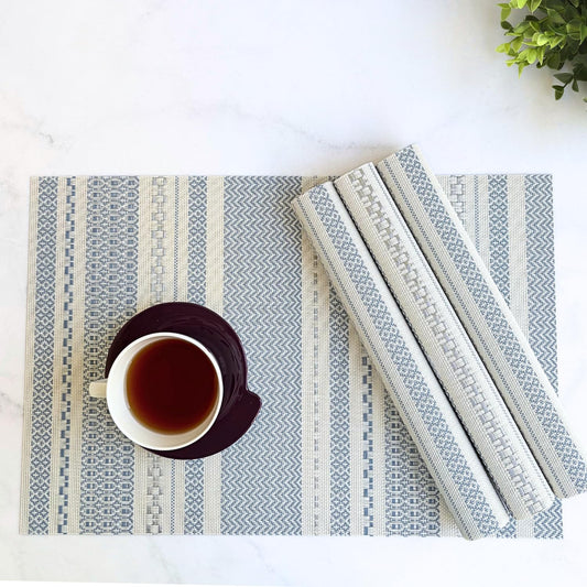 Premium Designer Sapphire Weave Vinyl Dining Table Placemats Set of 4 | Anti-Skid, Washable PVC Mats