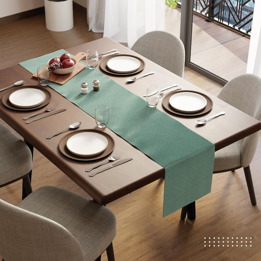 Aqua Quilted Velvet Dining Table Runner 32x150 cm | Machine Washable, Home Decor, Kitchen Linen