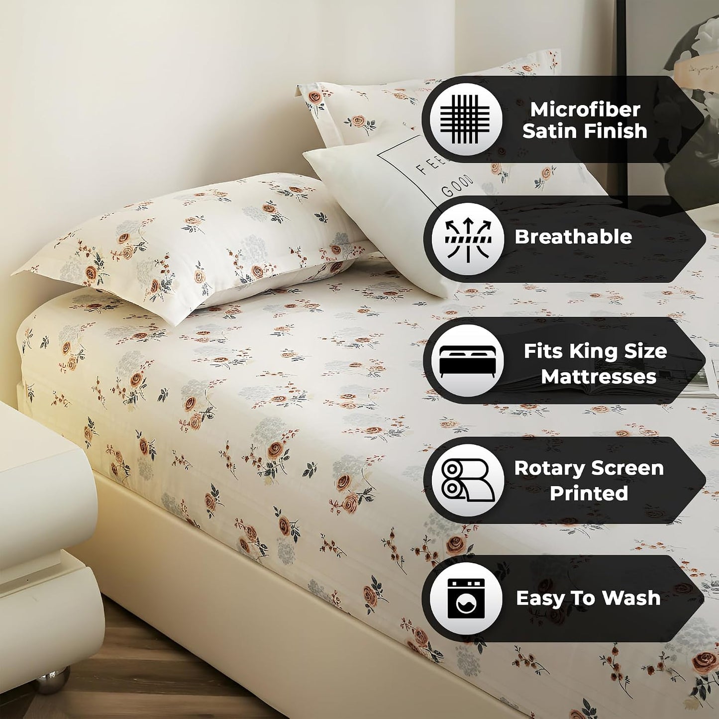 Bedsheet | Cloud Cotton Elastic Fitted | King Size, 72x78 Inch, 3-Piece