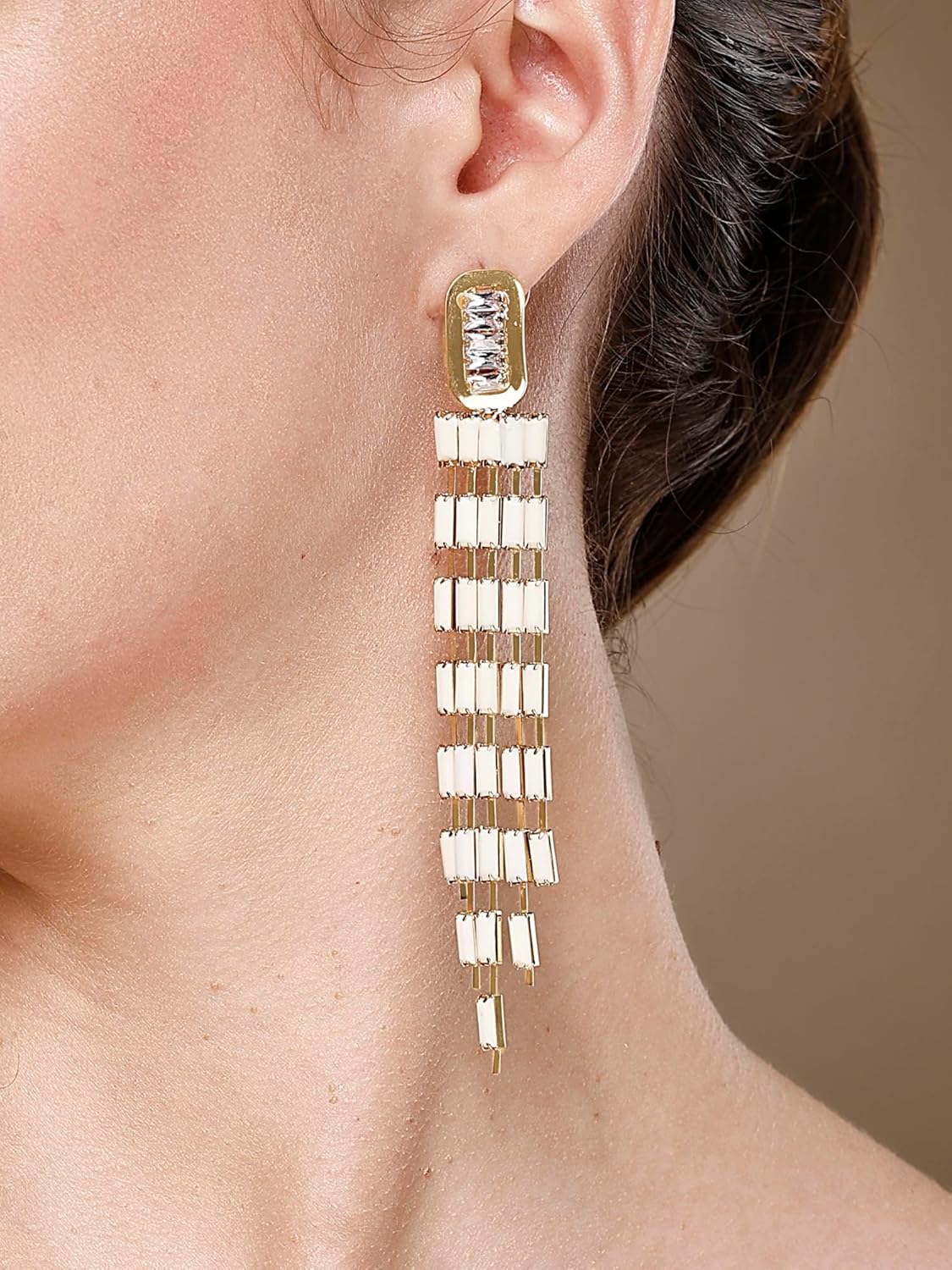 Contemporary White Drop Earrings – Women's Fashion Jewellery – Gold-Plated Finish – Retail Stock