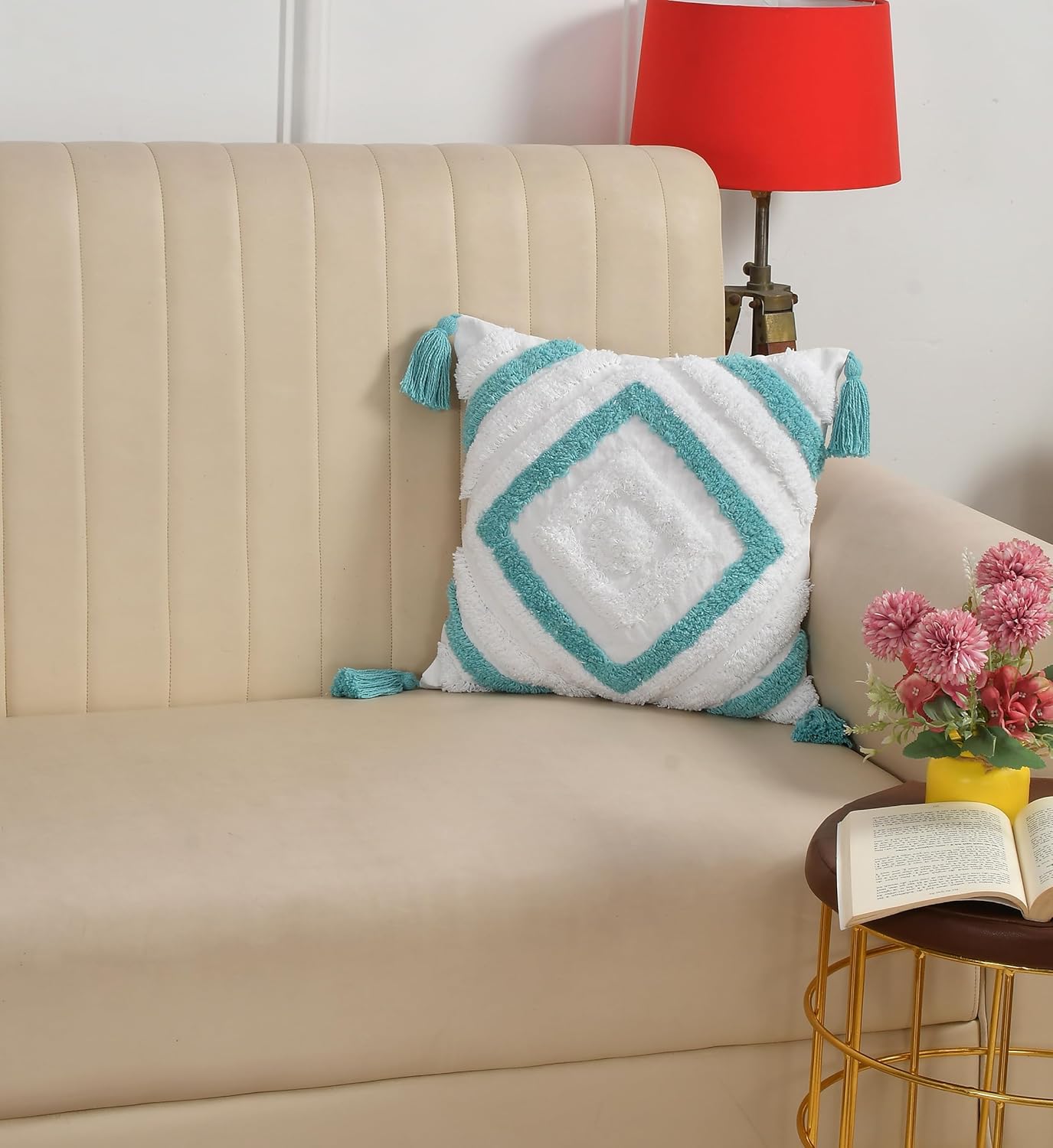 Boho Tufted Cushion Cover 16x16 inch Pack of 2 | Decorative Pillow Case for Sofa & Bed