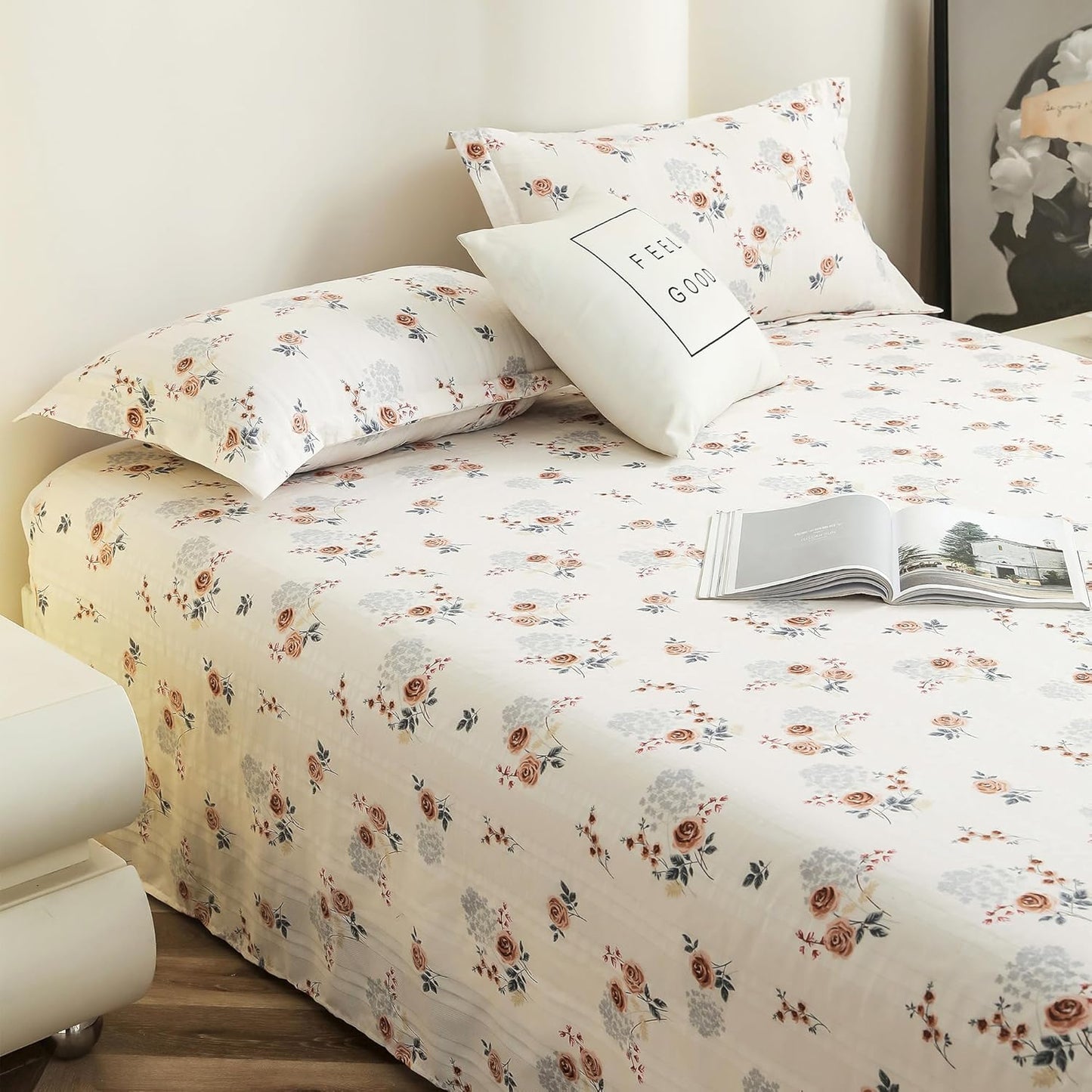 Drap plat King Size - Coton nuage 300 fils/cm² - Motif floral (270 x 250 cm)