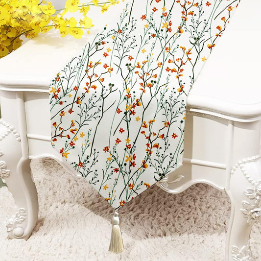 Floral Printed Poly Cotton Table & Bed Runner (13x60 Inch) with Tassel | 4 Seater Home Decor, Dining, Bedroom