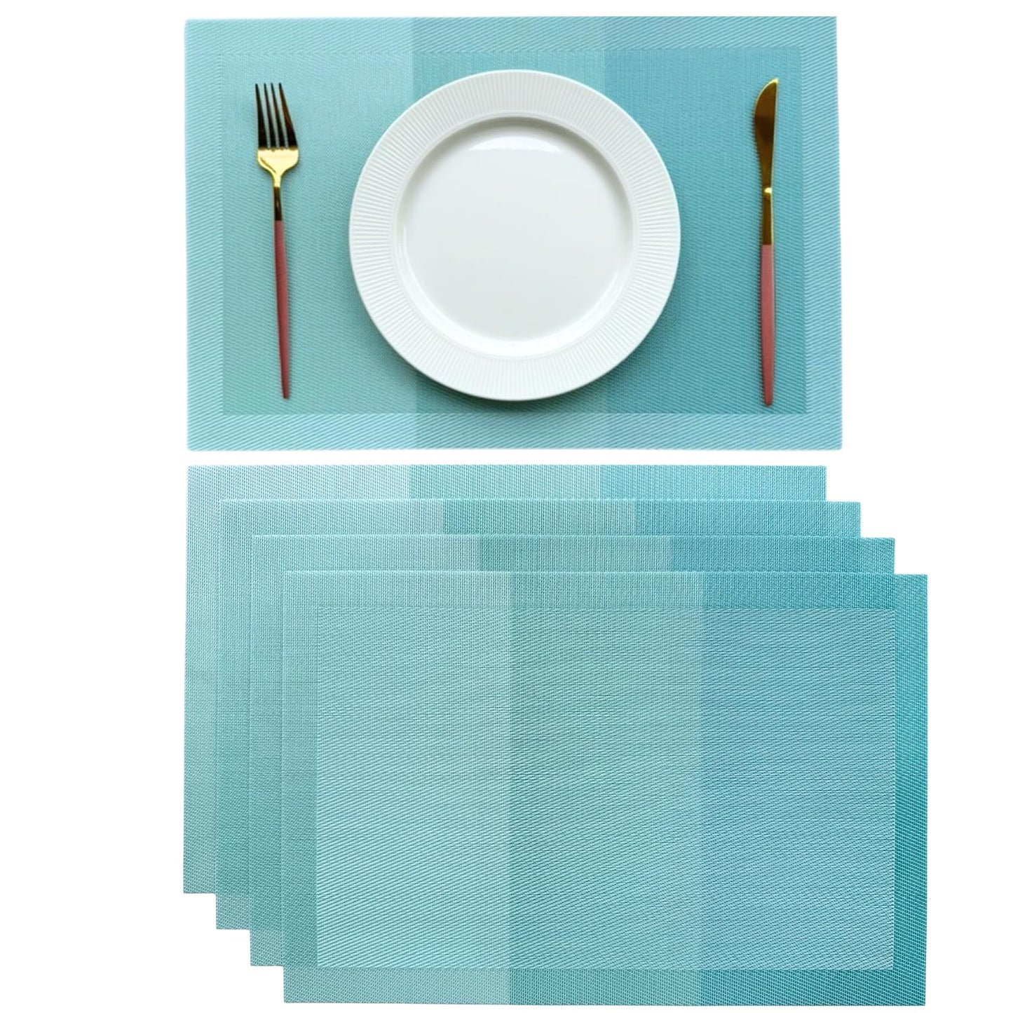 Premium Ocean Waves Woven PVC Dining Table Mats for 4 Seater | Heat Resistant, Anti-Skid, Wipeable Placemats Set of 4