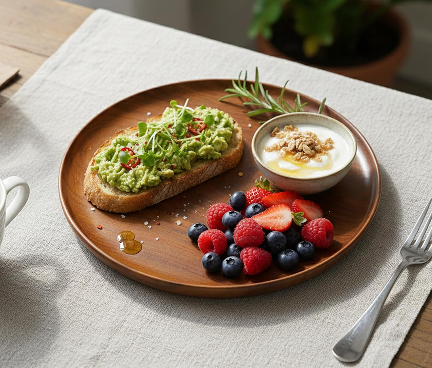 Plateau de service rond en bois – Plat de service – Bois fait main – 30 cm de diamètre
