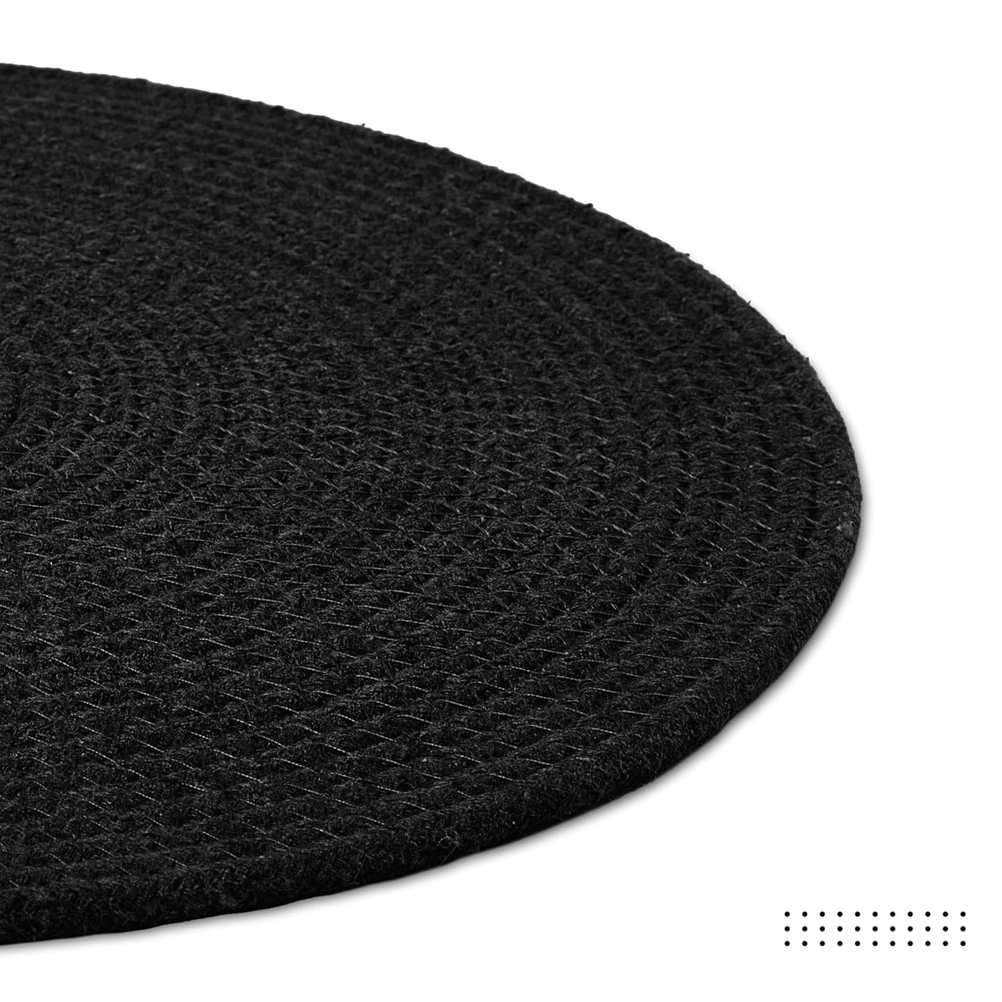 Handmade Ribbed Cotton Round Table Mats Set of 4 | Heat-Resistant, Washable Dining Placemats, 32cm Black