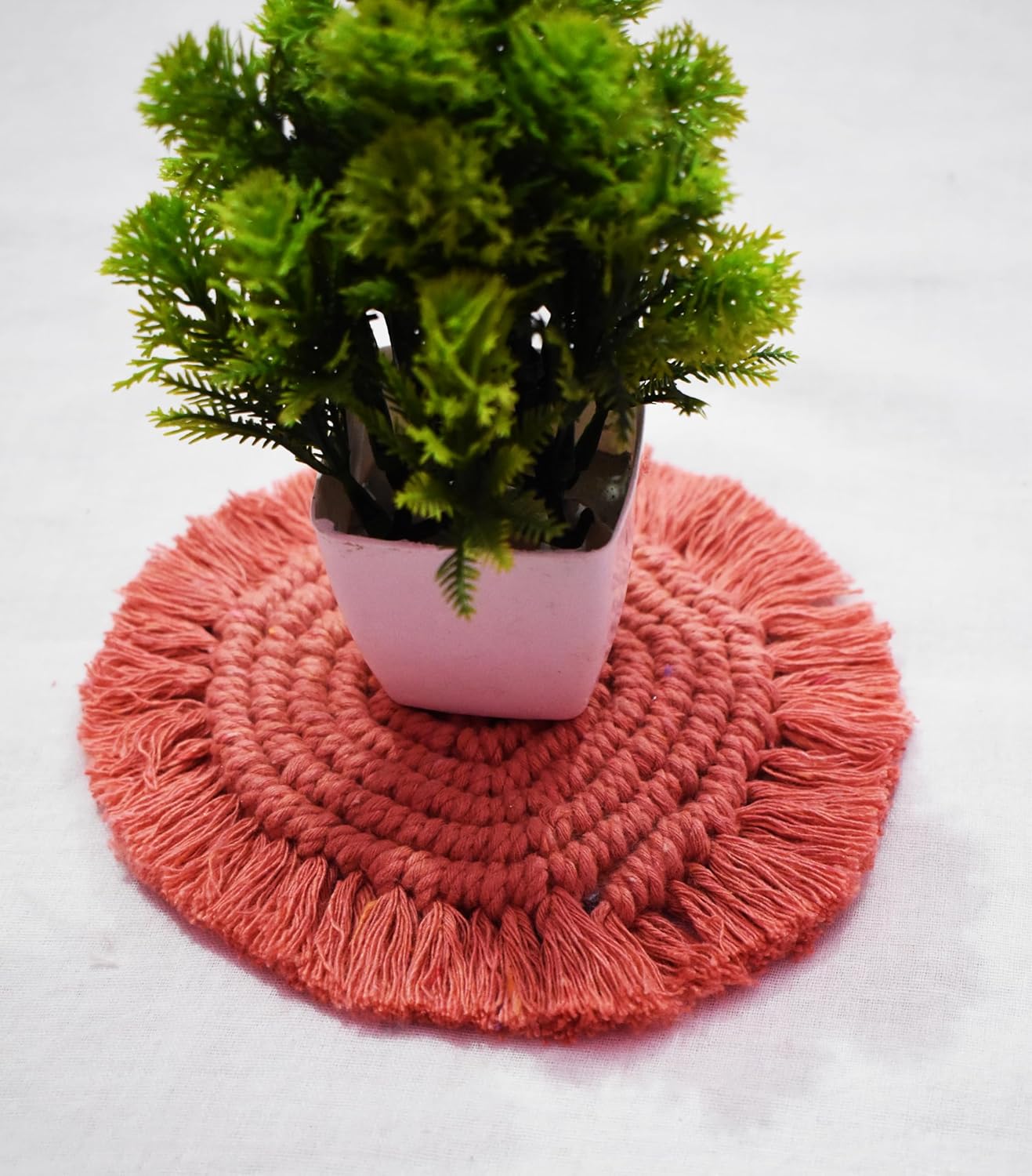 Rose Macrame Handwoven Cotton Coaster Set – 6" Diameter, 2-Pack