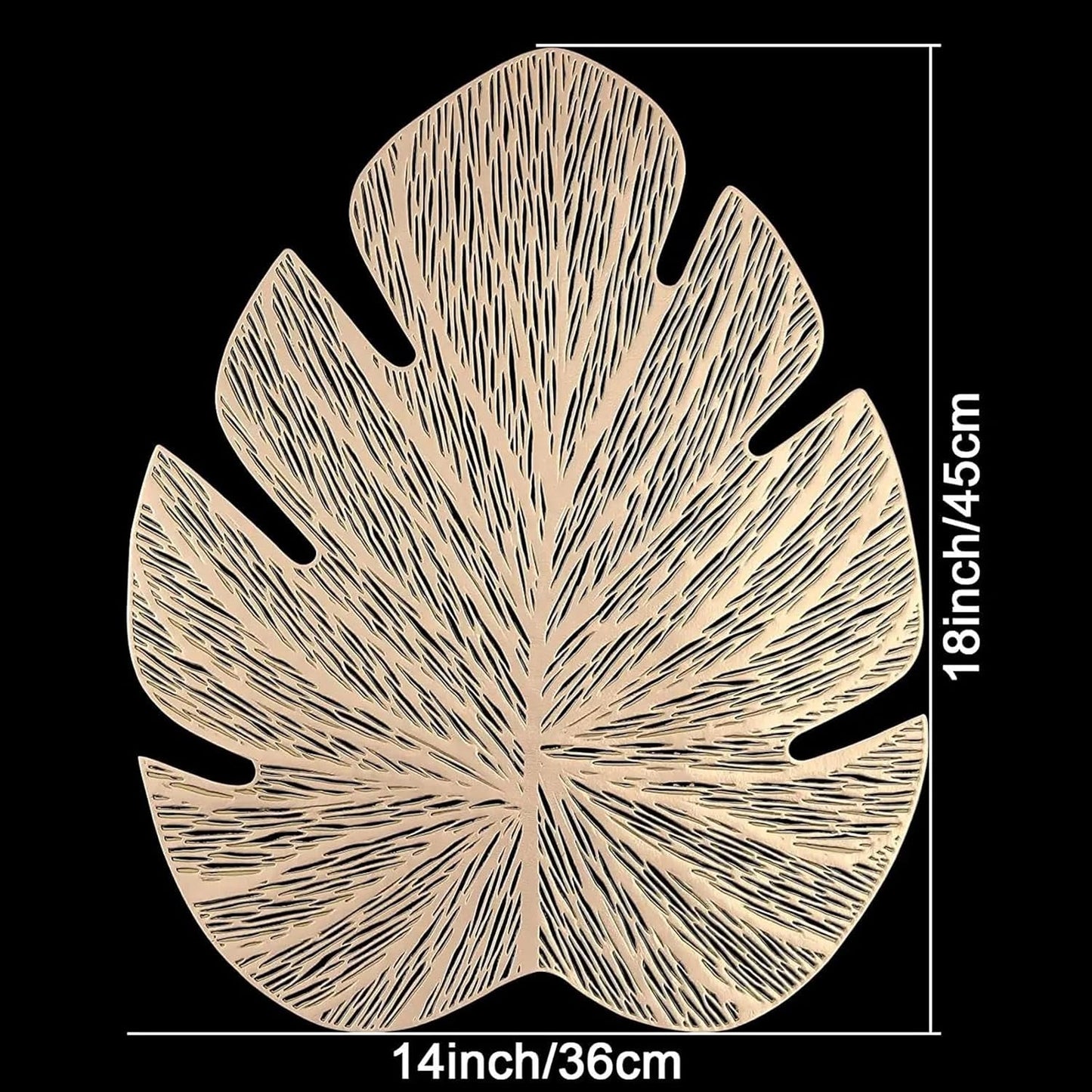 Stylish Leaf Non-Slip Heat Resistant Placemats Pack of 6 (45x36 cm) | Wipeable PVC Golden Dining Table Mats