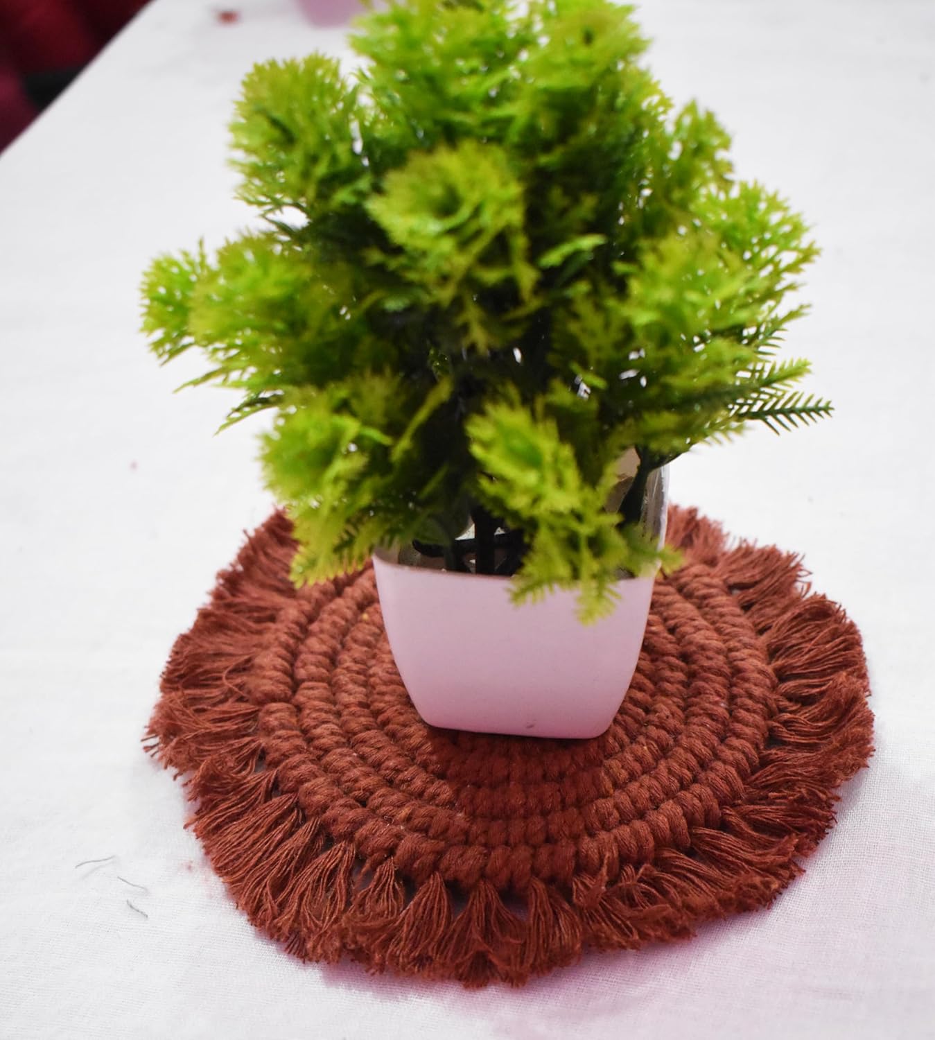 Brown Macrame Handwoven Cotton Coaster Set – 6" Diameter, 2-Pack