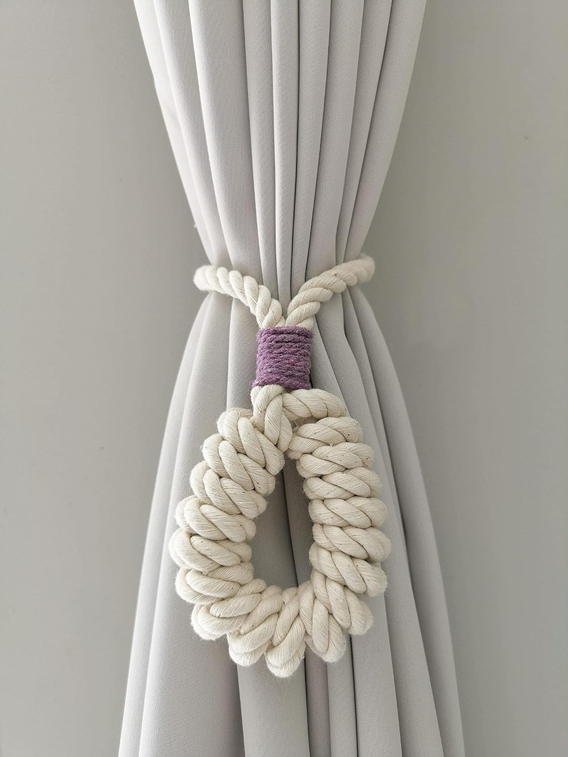 Macrame Window Tiebacks – Single Ball Curtain Holders – Handwoven Cotton – Set of 2
