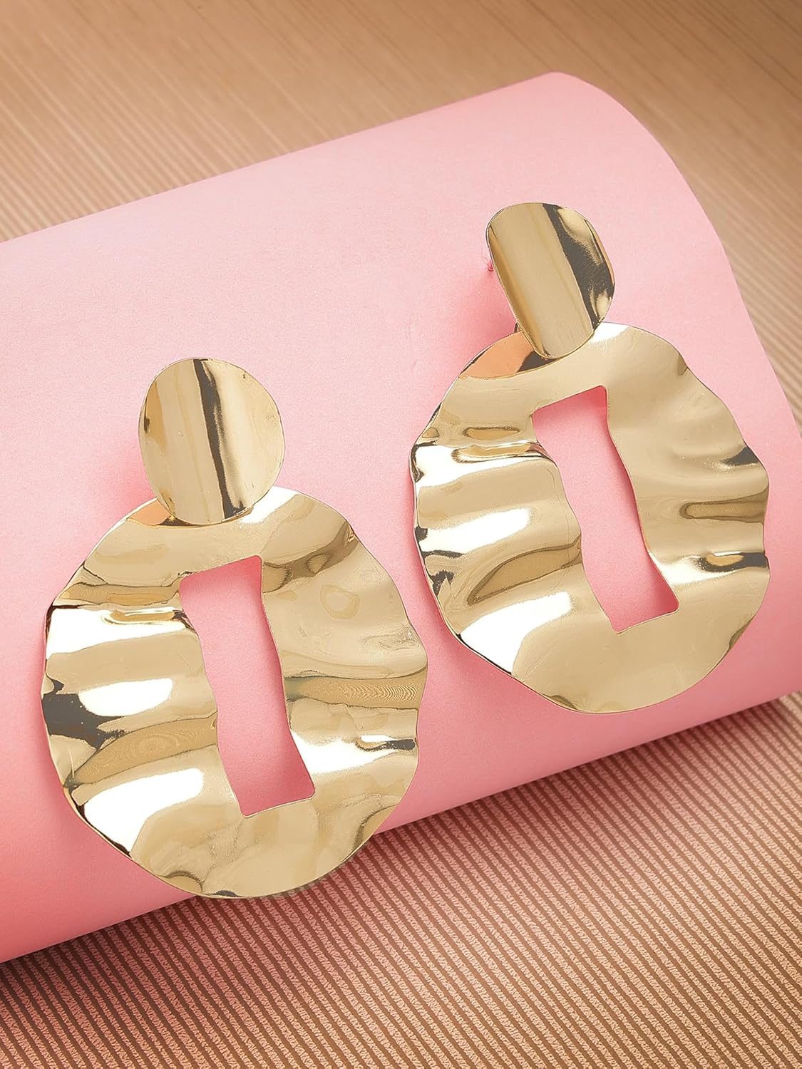 Dangler Earrings – Fashion Jewellery – Gold Plated Hammered Design – Retail Pack