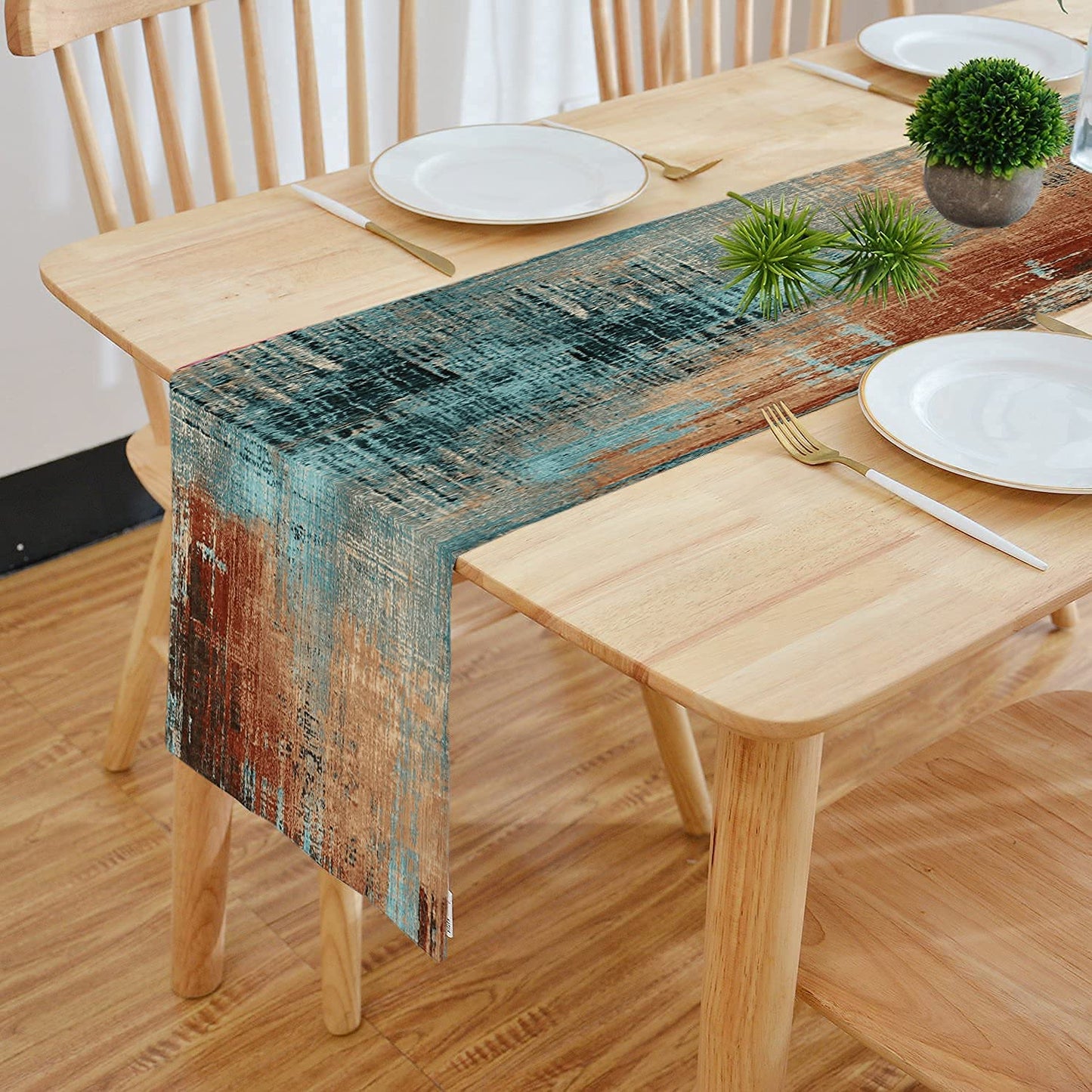 Elegant Digital Printed Multicolor Clover Table Runner, Cotton Feel, Double Layered, 13x72 Inch | Dining & Center Table Decor