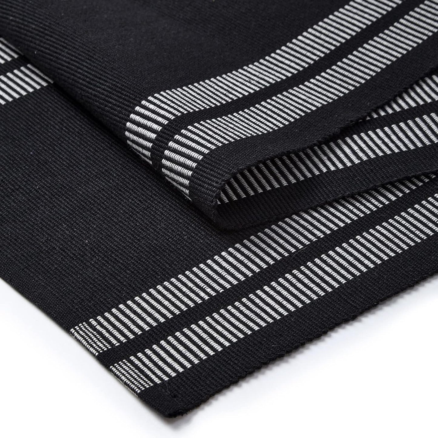 Modern Ladder Black Fine Ribbed Cotton Dining Table Runner 32x183 cm for 4-6 Seater | Machine Washable Kitchen Decor