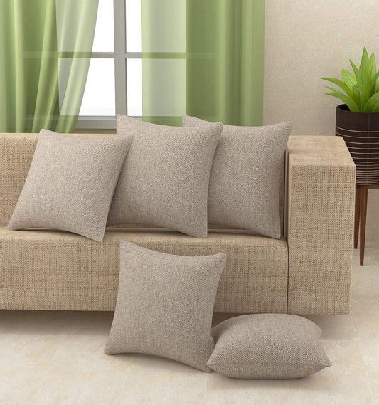 Set of 5 - Decorative Cushion Covers – Jute Texture Fabric with Concealed Zipper – 16x16 In
