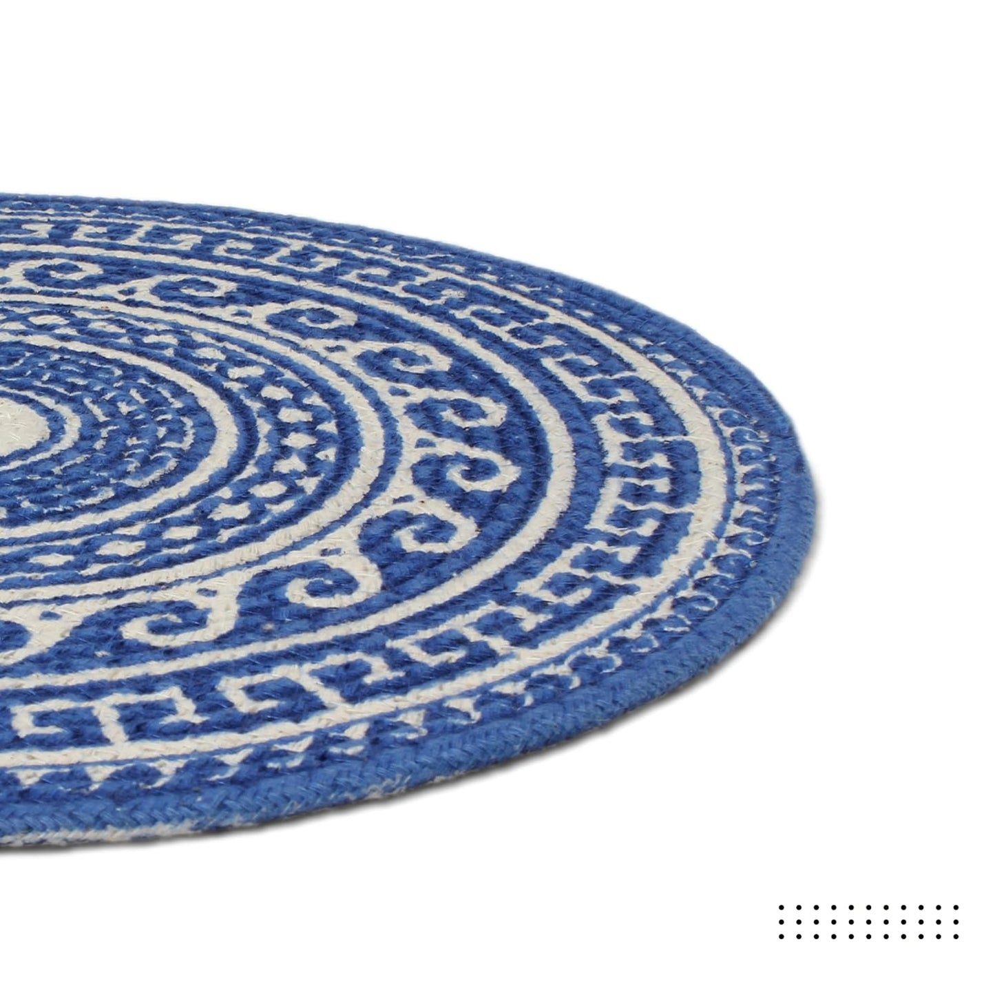 Handmade Ribbed Blue Mandala Round Table Mats Set of 4 (32cm) | Heat-Resistant, Washable Cotton Dining Placemats