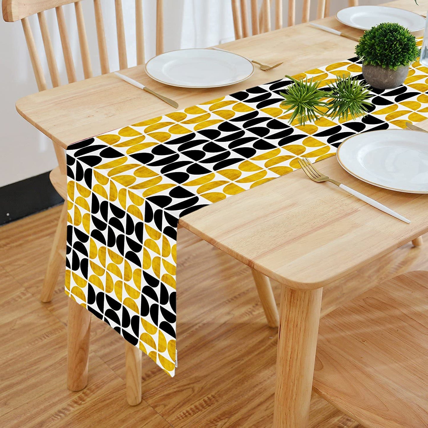 Elegant Digital Printed Clover Design Table Runner, Cotton Feel Fabric, Double Layered, 13x72 Inch | Home Decor, Dining, Living Room