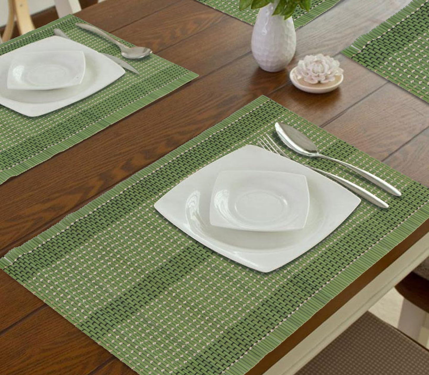 Reversible Natural Bamboo Table Mats, Heat Resistant & Easy Clean, Set of 6 (45x30 cm) | Dining Placemats Decor