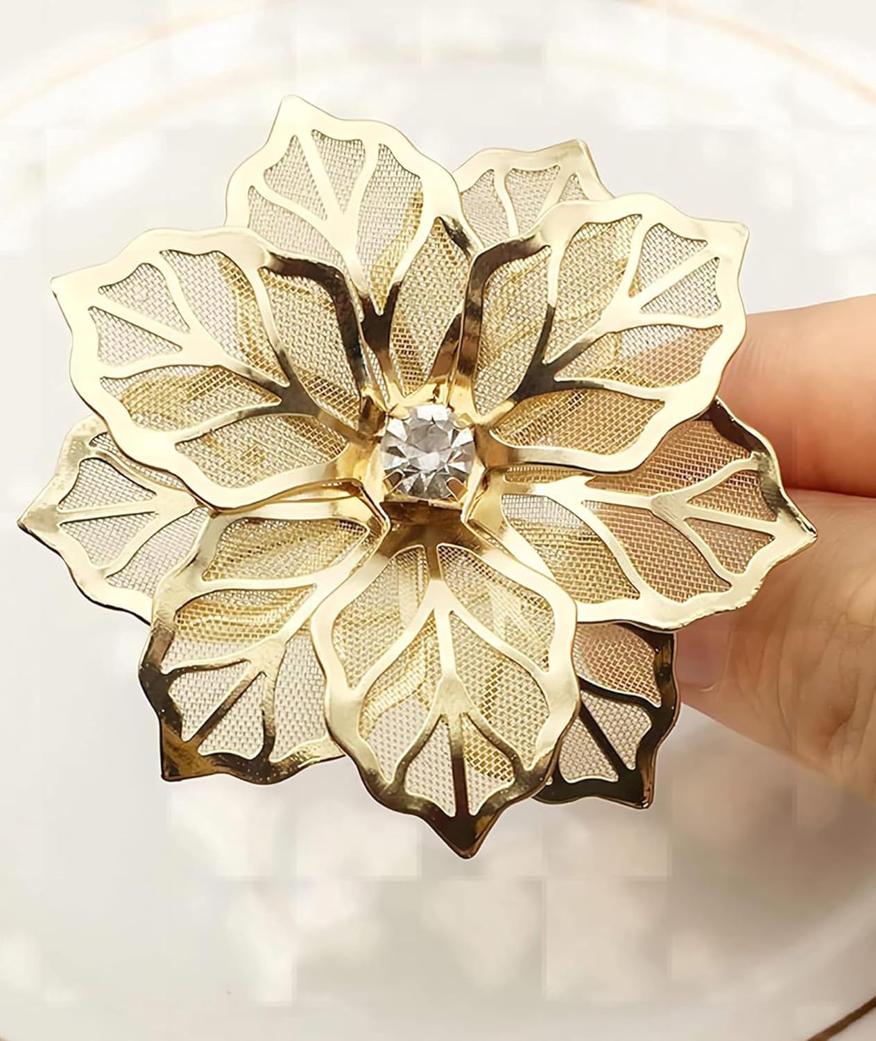 Gold Floral Napkin Rings – Table Setting Accessory – Intricate Floral Design – Set of 6