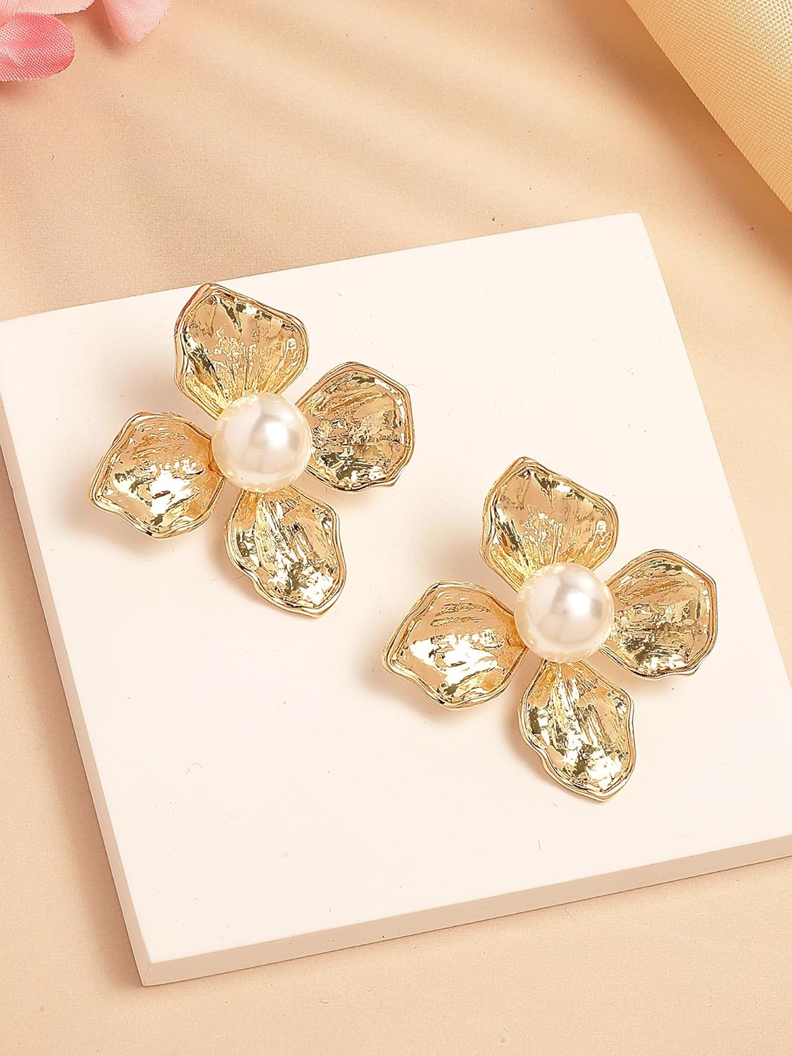 Gold Plated Floral Stud Earrings – Fashion Jewellery – Floral Design – Pair