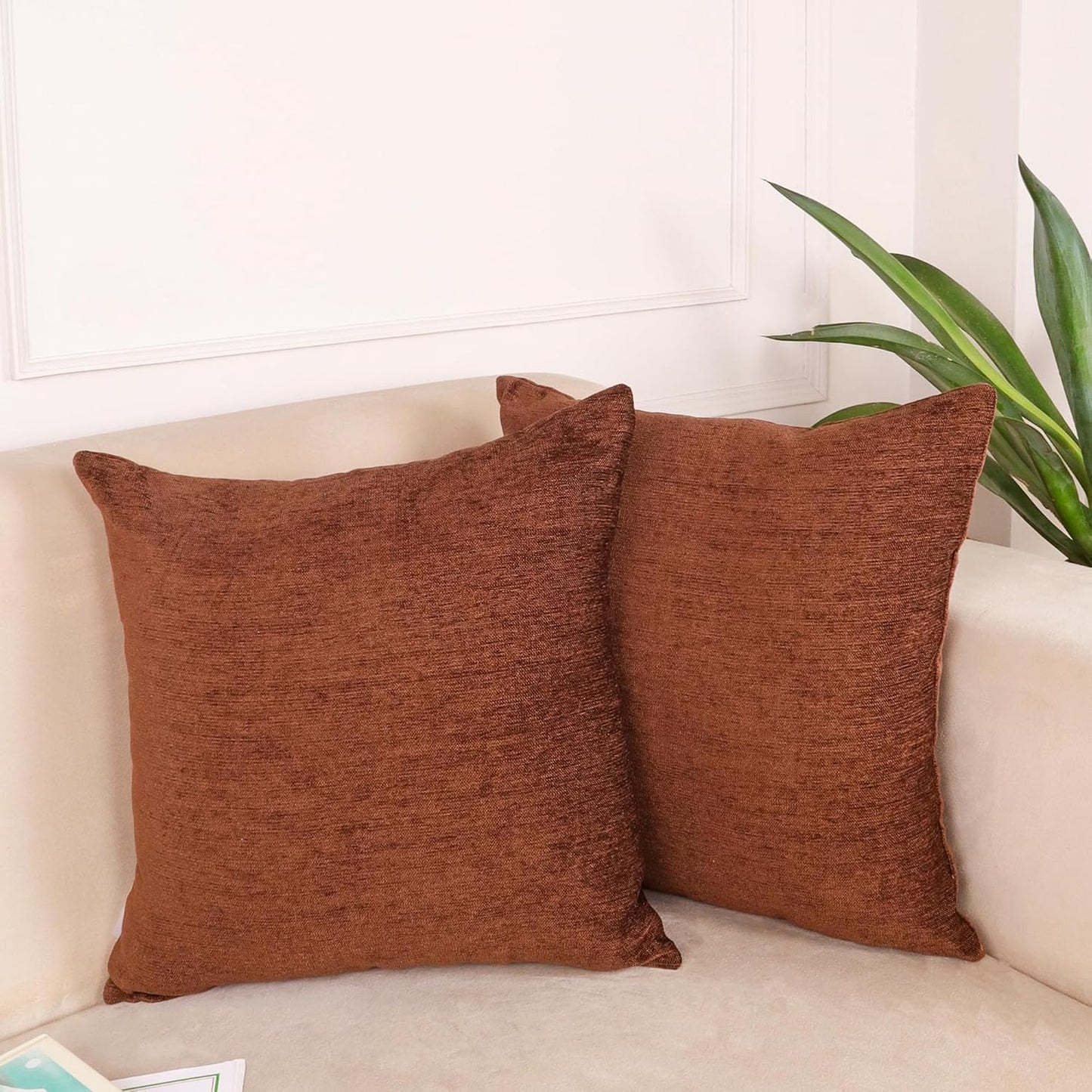 Soft Velvet Chenille Textured Cushion Covers Set of 2 (16x16) | Durable, Washable for Sofa, Couch, Bed, Home Decor