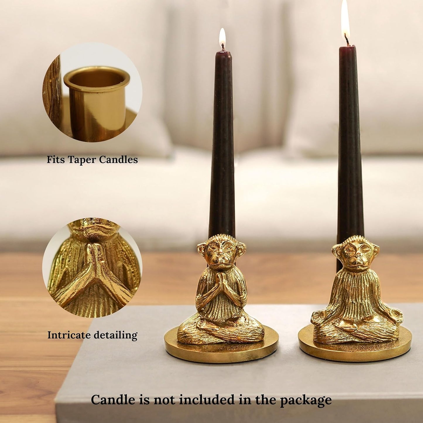 Antique Gold Yoga Monkey Aluminium Candle Holders Set of 2 | Decorative Home Decor, Festive Gift, Wedding, Anniversary, Diwali