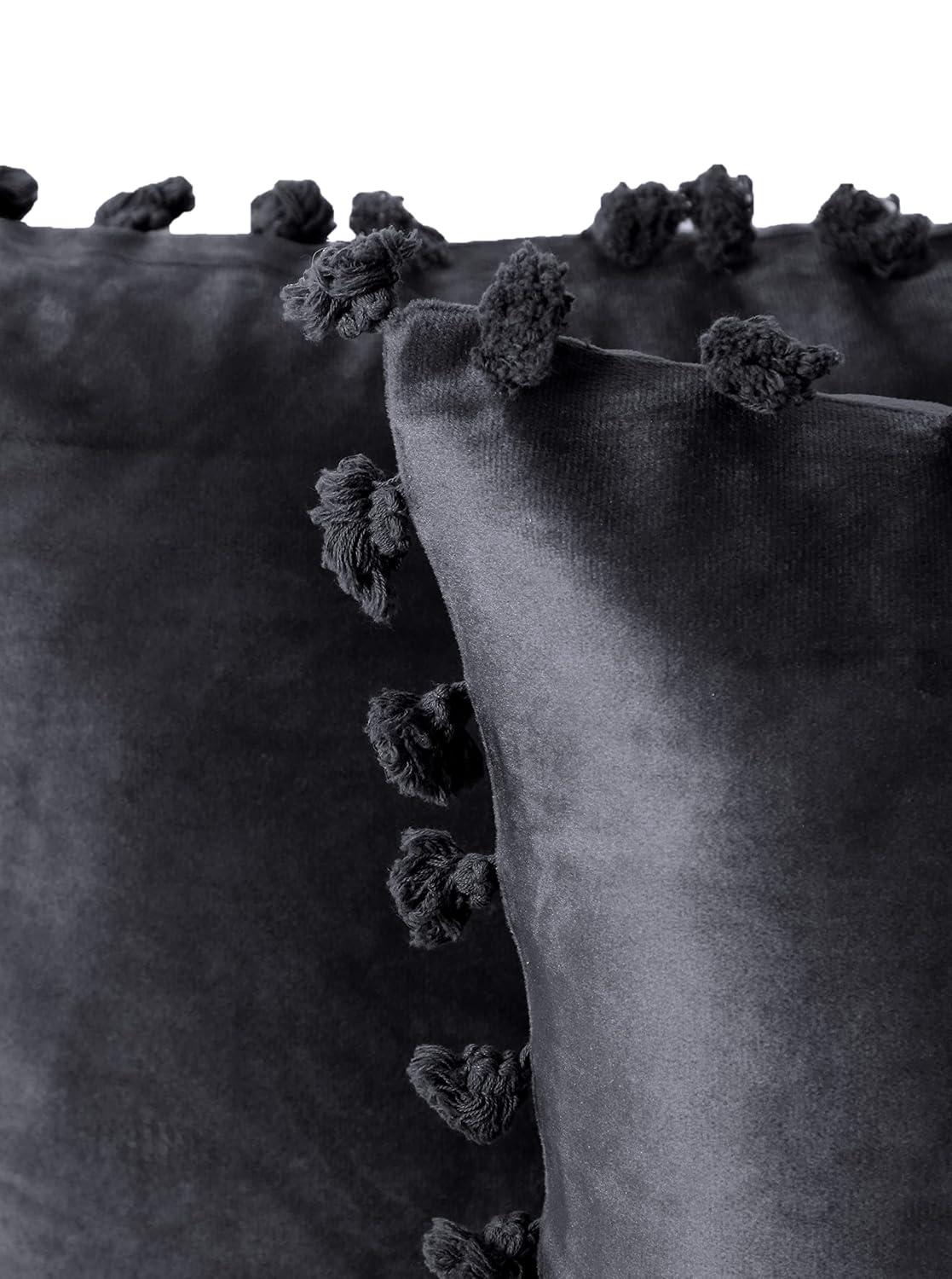 Umi Black Velvet Tassel Fringe Throw Pillow Covers 12x12 Inch (2 Pc) | Decorative Cushion for Sofa, Home Décor