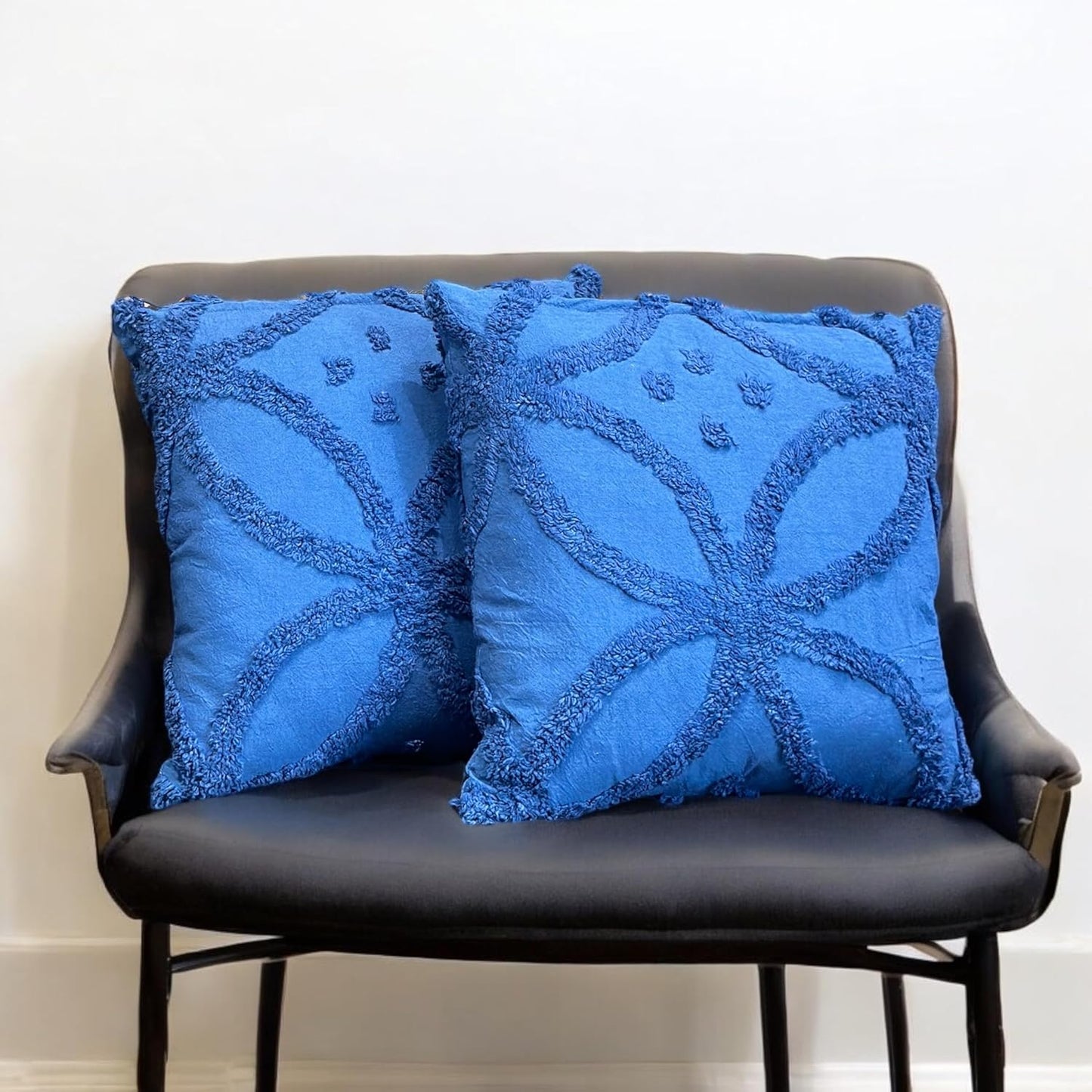 Bohemian Tufted Sunflower Cushion Cover 16x16 inch Pack of 2 | Decorative Throw Pillow Covers for Sofa Bed Living Room