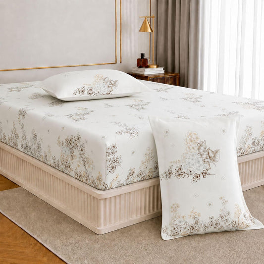 Bedsheet | Pure Cotton Elastic Fitted | 72x78 Inch, 3-Piece